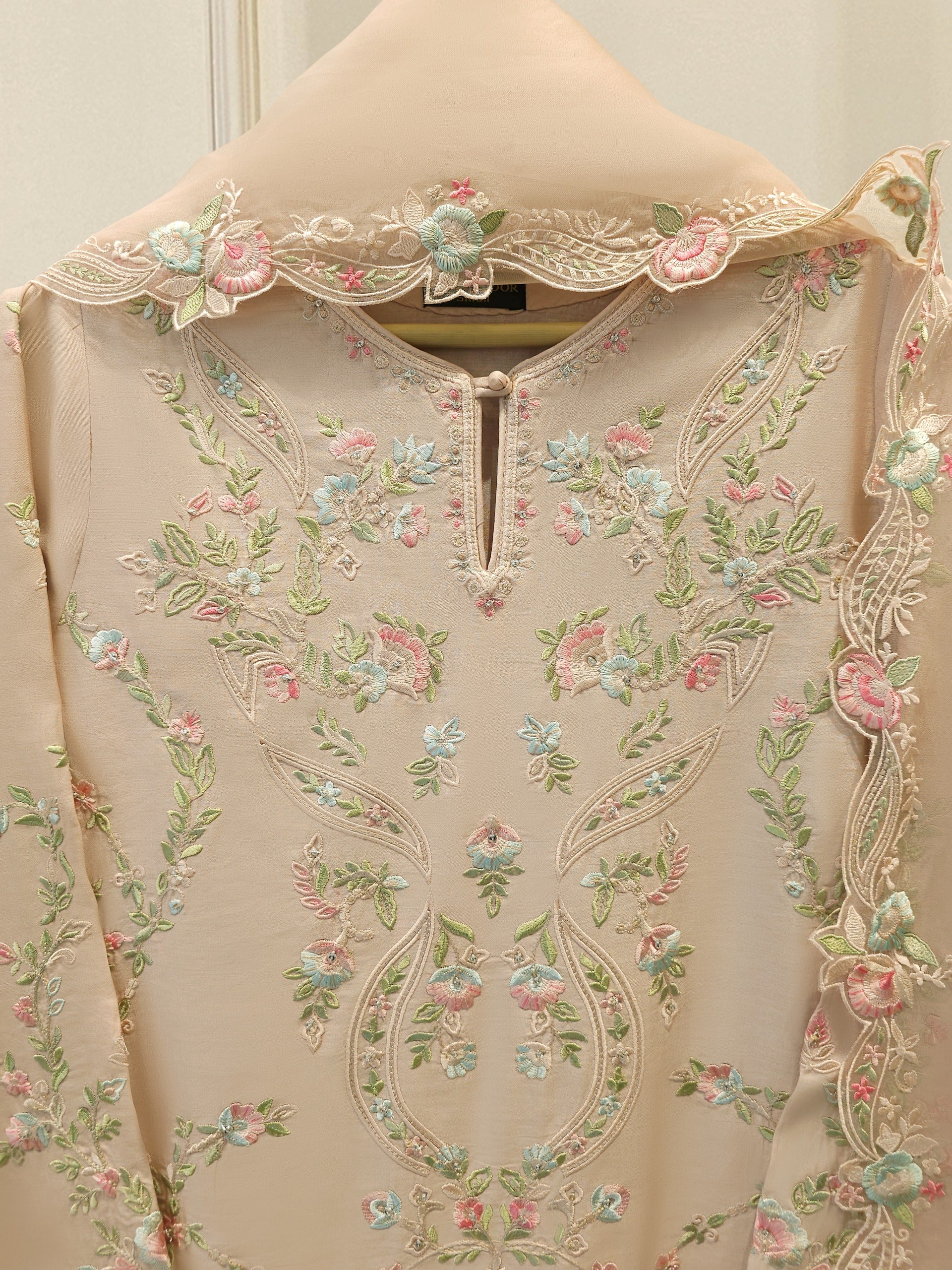 3 Piece- Pure Khadi Silk Embroidered Suit S112026 - Image 2