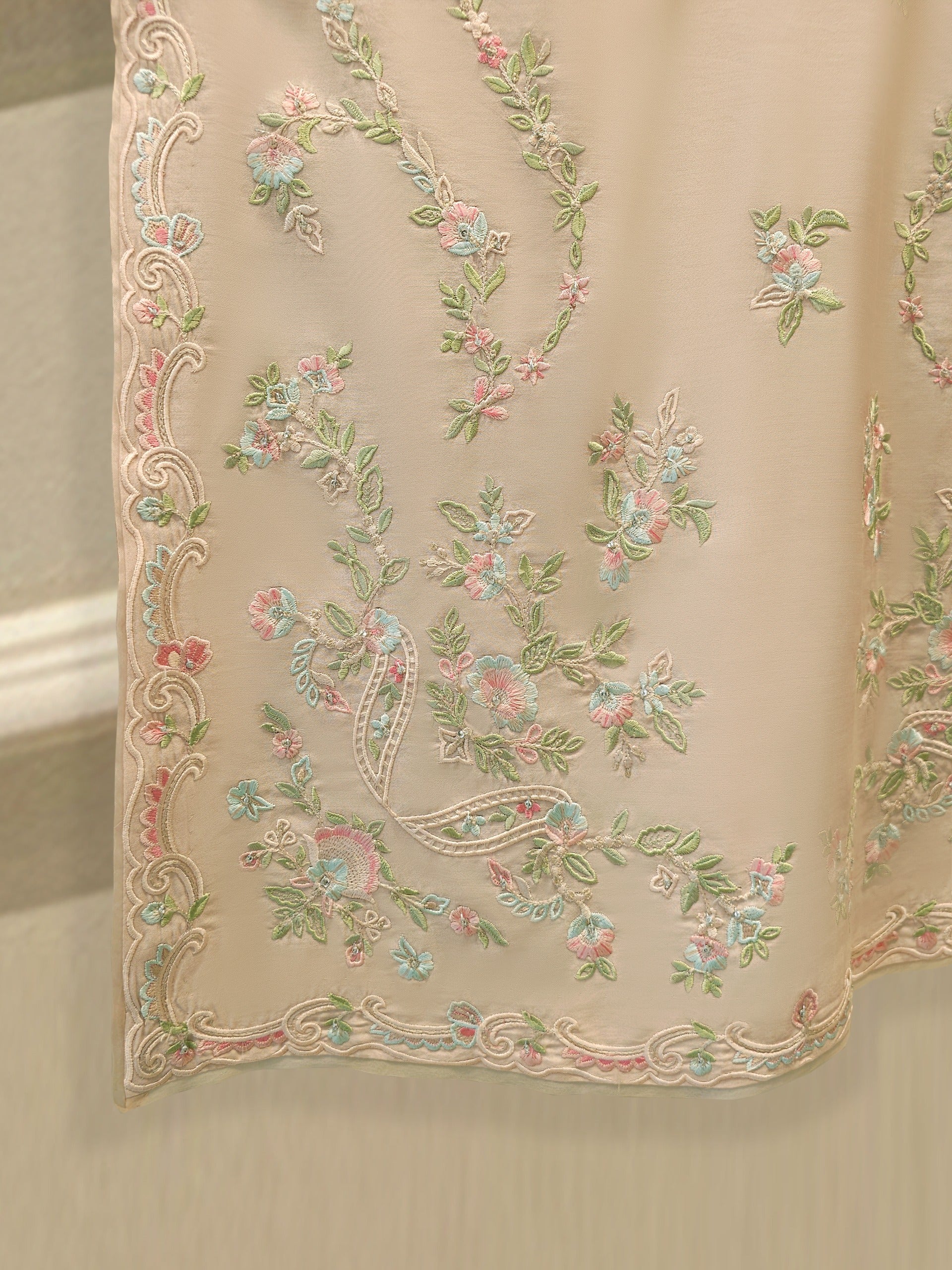 3 Piece- Pure Khadi Silk Embroidered Suit S112026 - Image 4