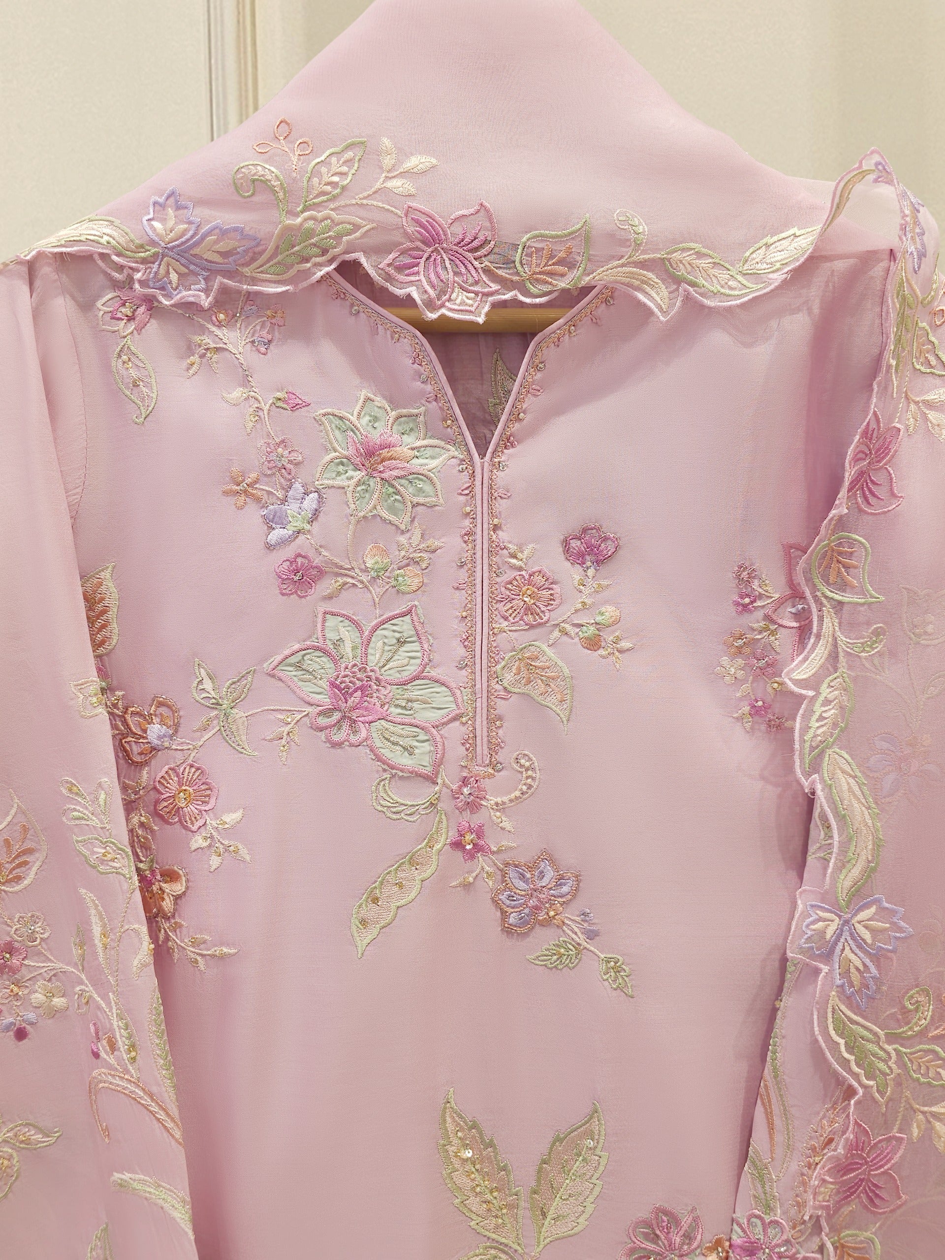 3 Piece- Pure Khadi Silk Embroidered Suit S112040 - Image 2