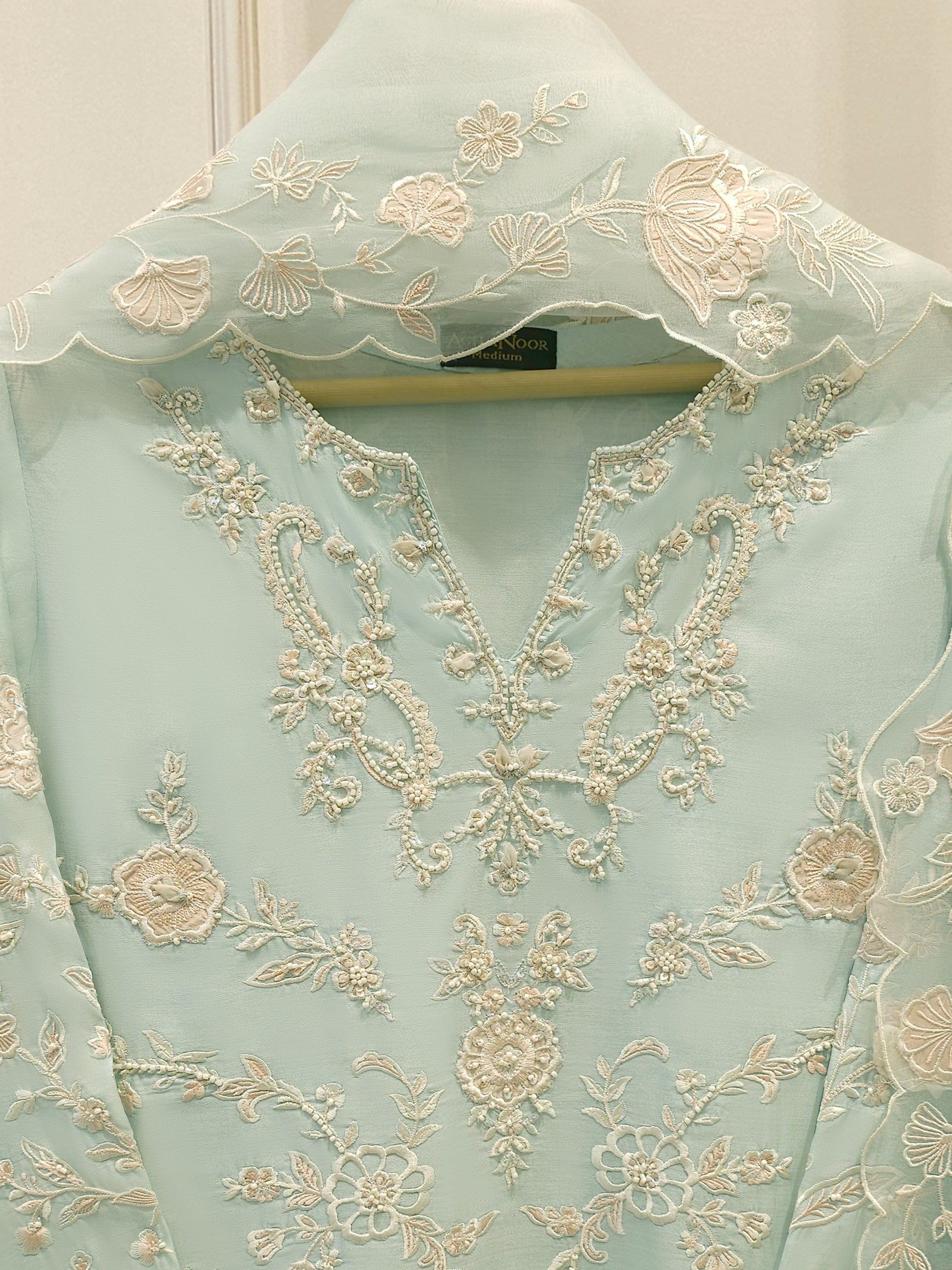 3 Piece- Pure Khadi Silk Embroidered Suit S112074 - Image 2