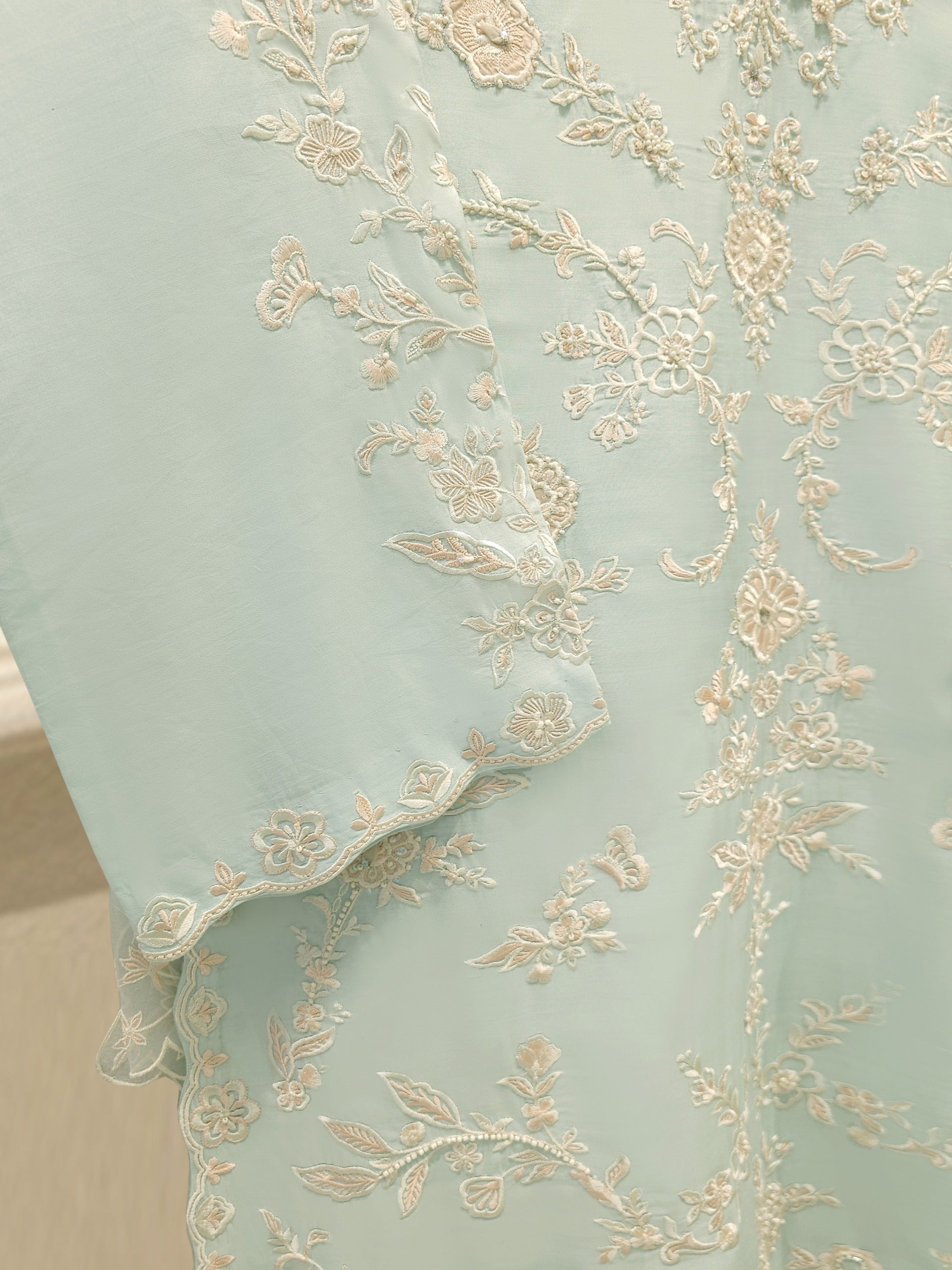 3 Piece- Pure Khadi Silk Embroidered Suit S112074 - Image 3