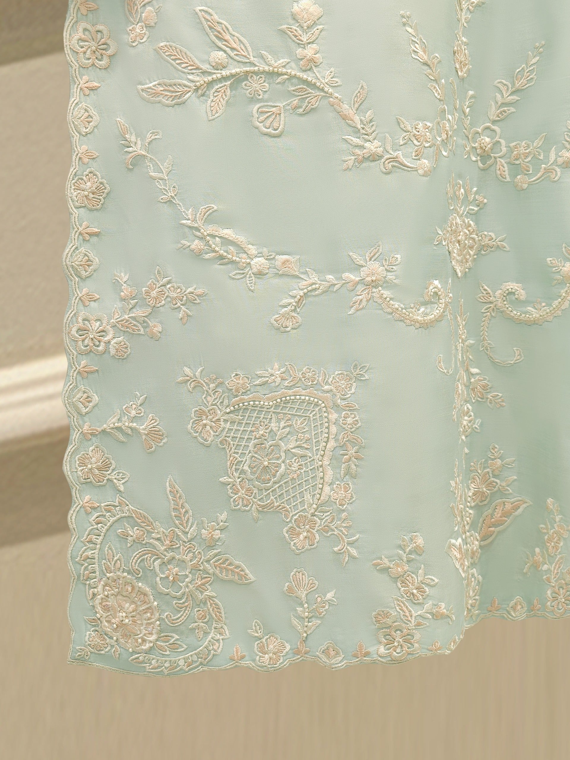 3 Piece- Pure Khadi Silk Embroidered Suit S112074 - Image 4