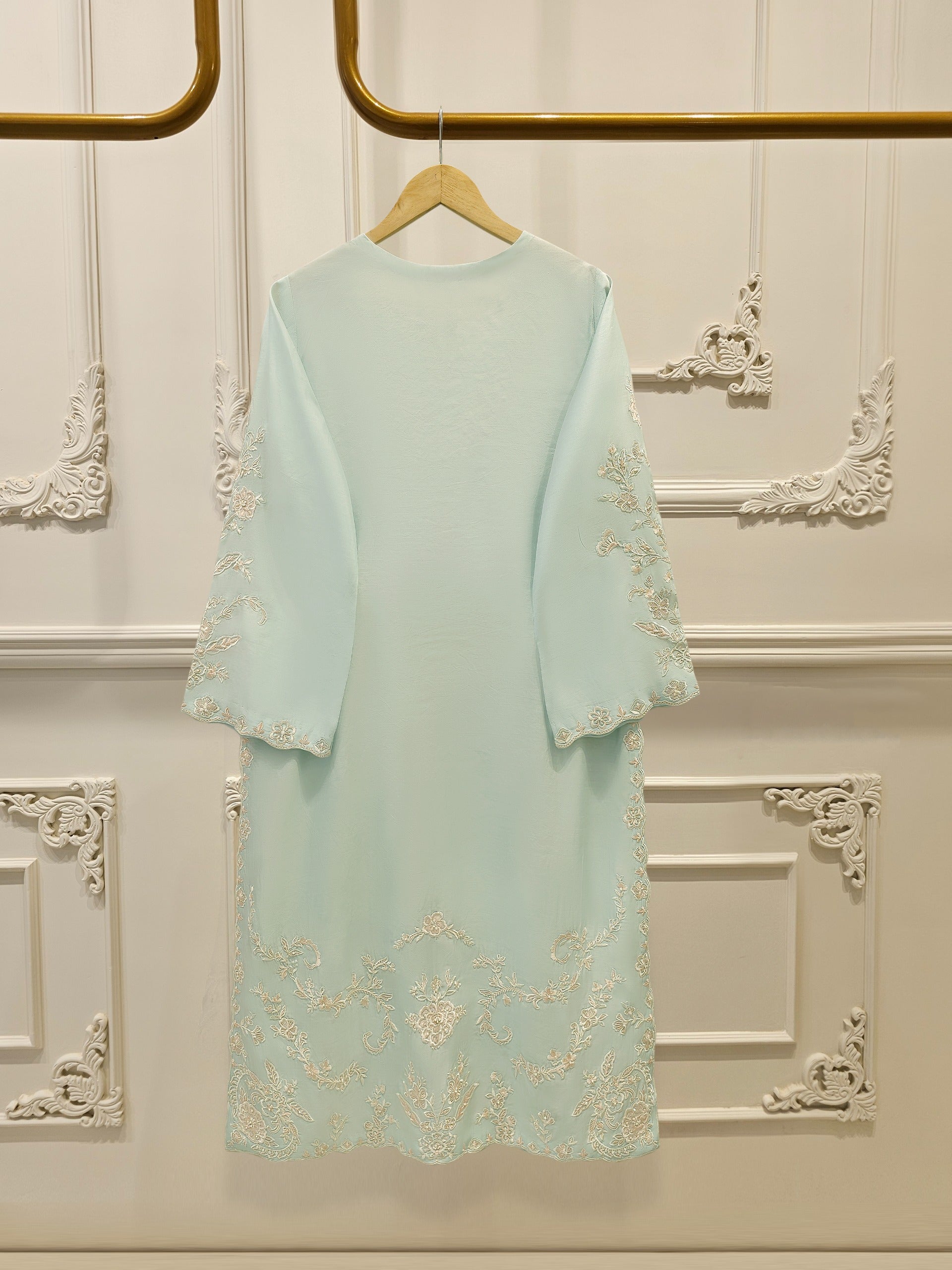 3 Piece- Pure Khadi Silk Embroidered Suit S112074 - Image 5