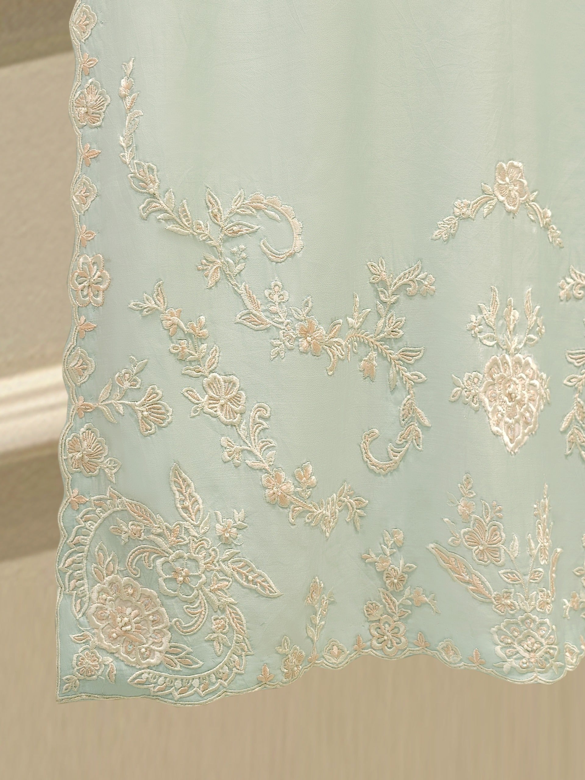3 Piece- Pure Khadi Silk Embroidered Suit S112074 - Image 6