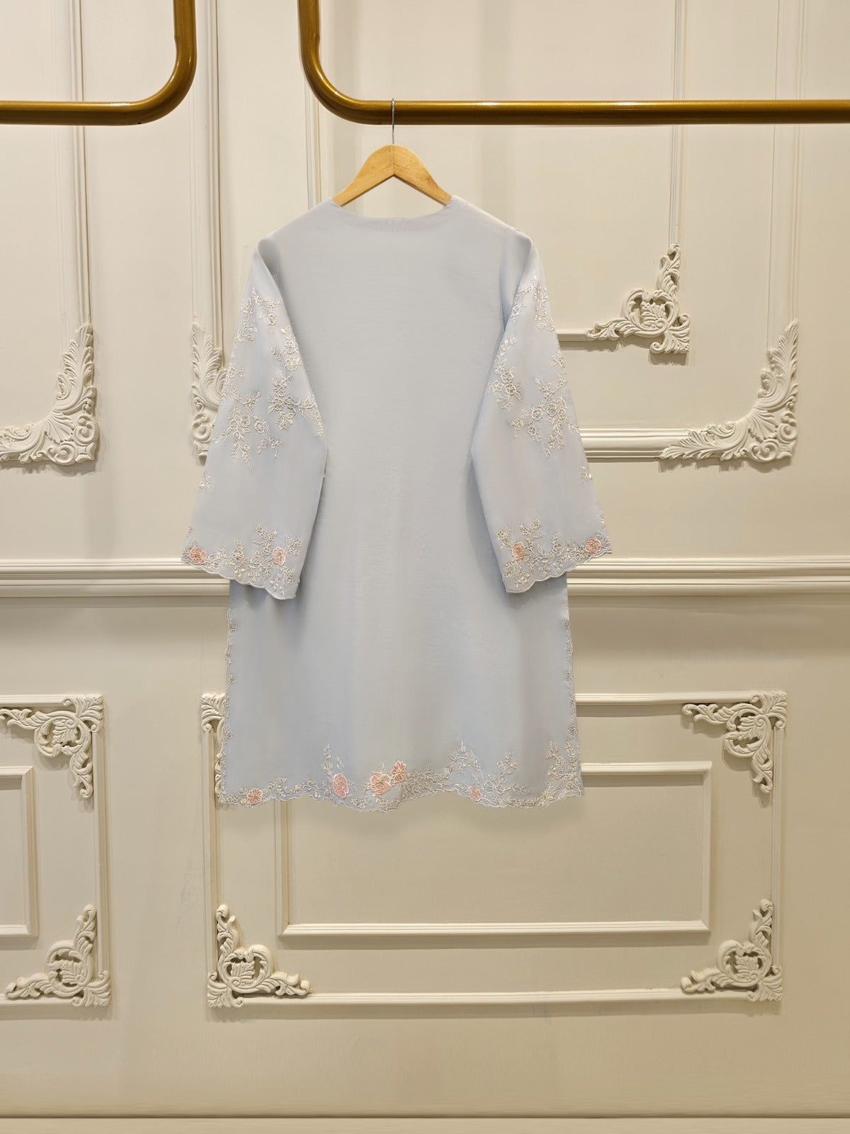3 Piece- Pure Khadi Silk Embroidered Suit S112082 - Image 5