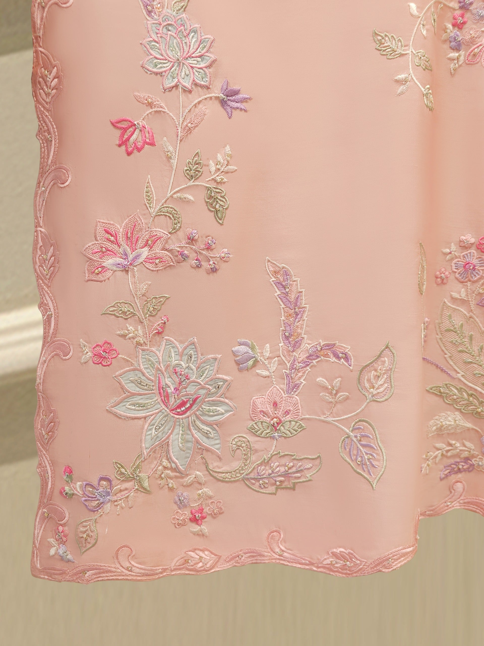 3 Piece- Pure Khadi Silk Embroidered Suit S112326 - Image 4