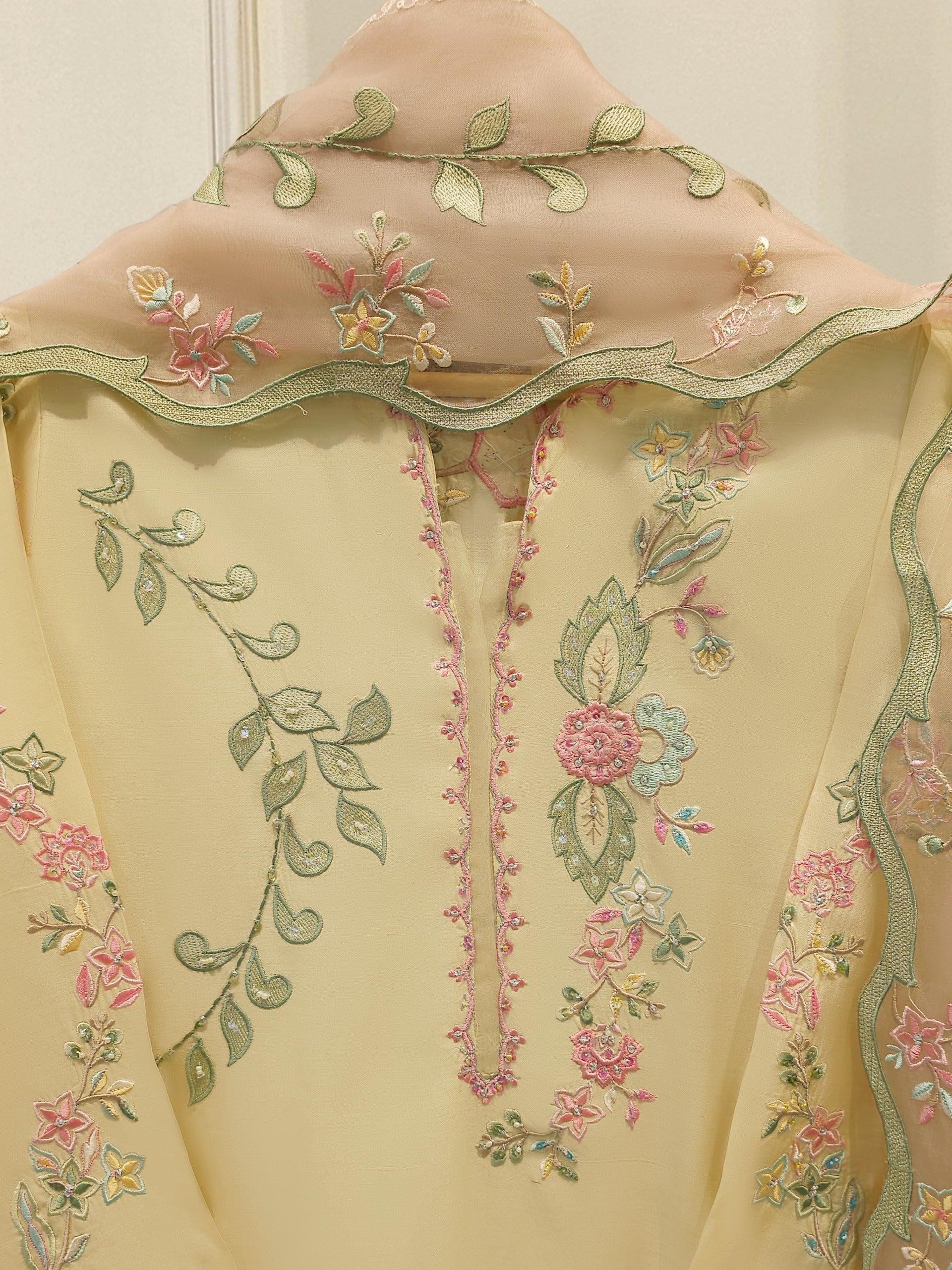 3 Piece- Pure Khadi Silk Embroidered Suit S112219 - Image 2