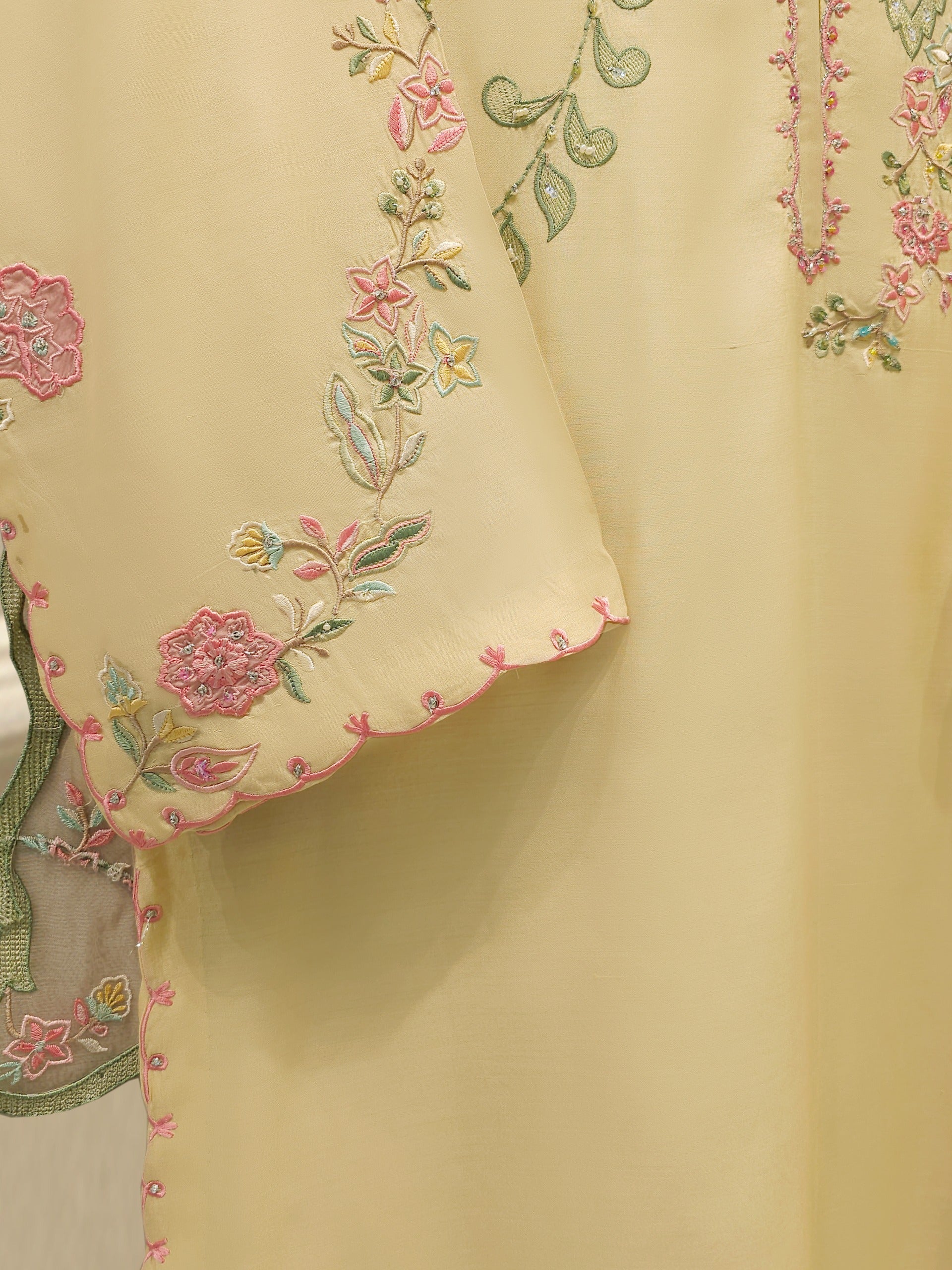 3 Piece- Pure Khadi Silk Embroidered Suit S112219 - Image 3