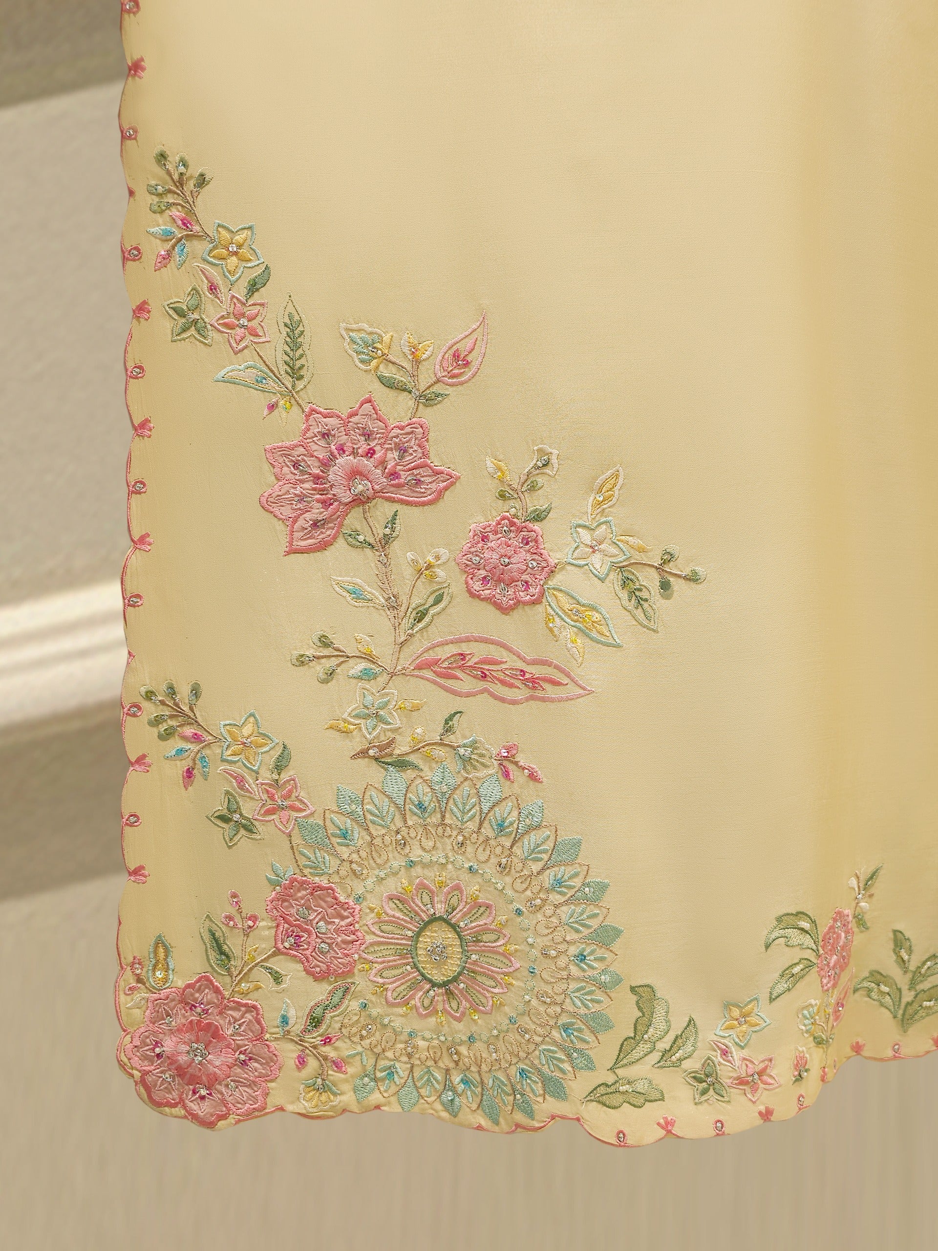 3 Piece- Pure Khadi Silk Embroidered Suit S112219 - Image 4