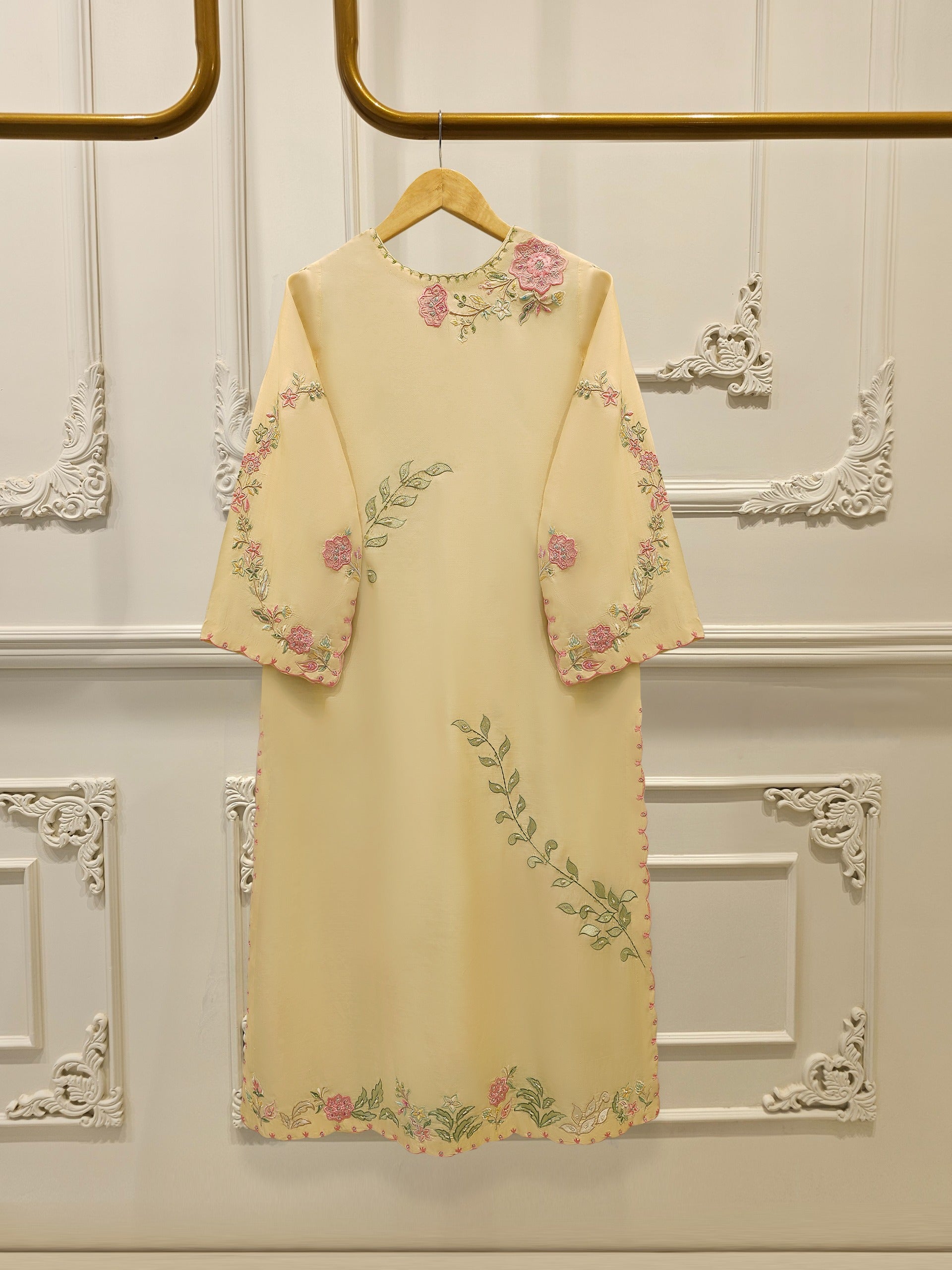 3 Piece- Pure Khadi Silk Embroidered Suit S112219 - Image 5