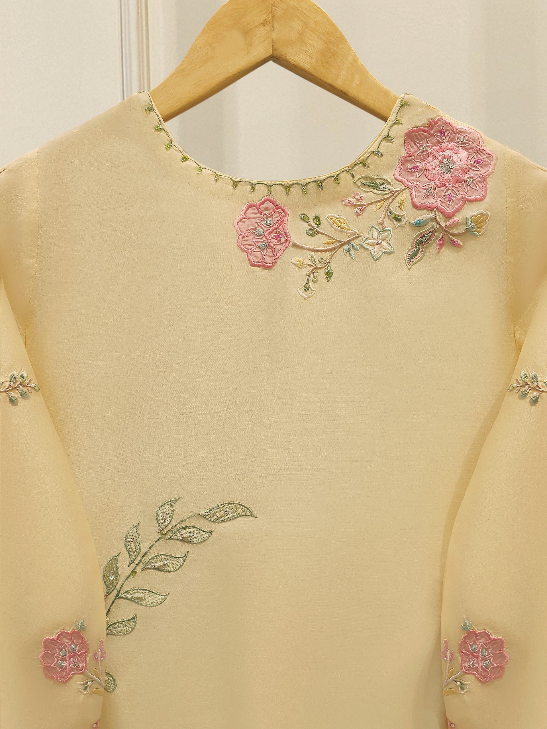 3 Piece- Pure Khadi Silk Embroidered Suit S112219 - Image 6