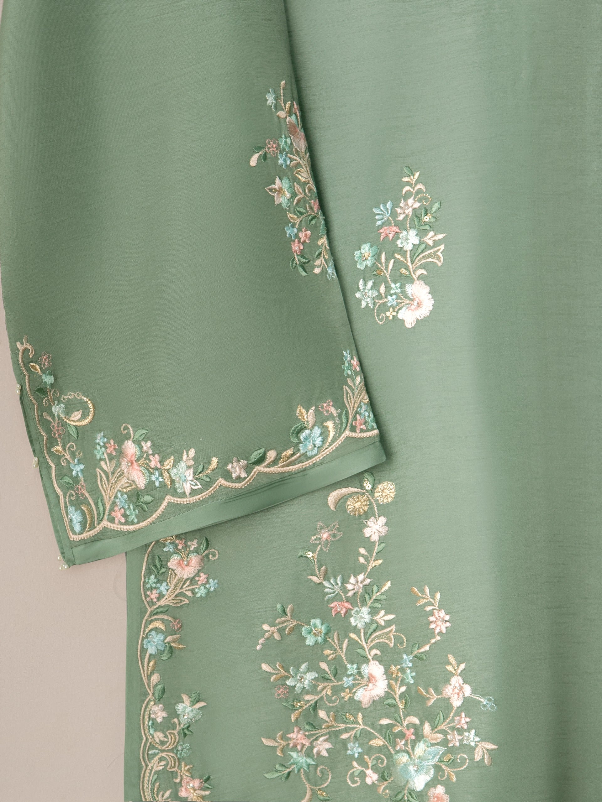 3 Piece- Pure Korean Silk Embroidered Suit S111015 - Image 3