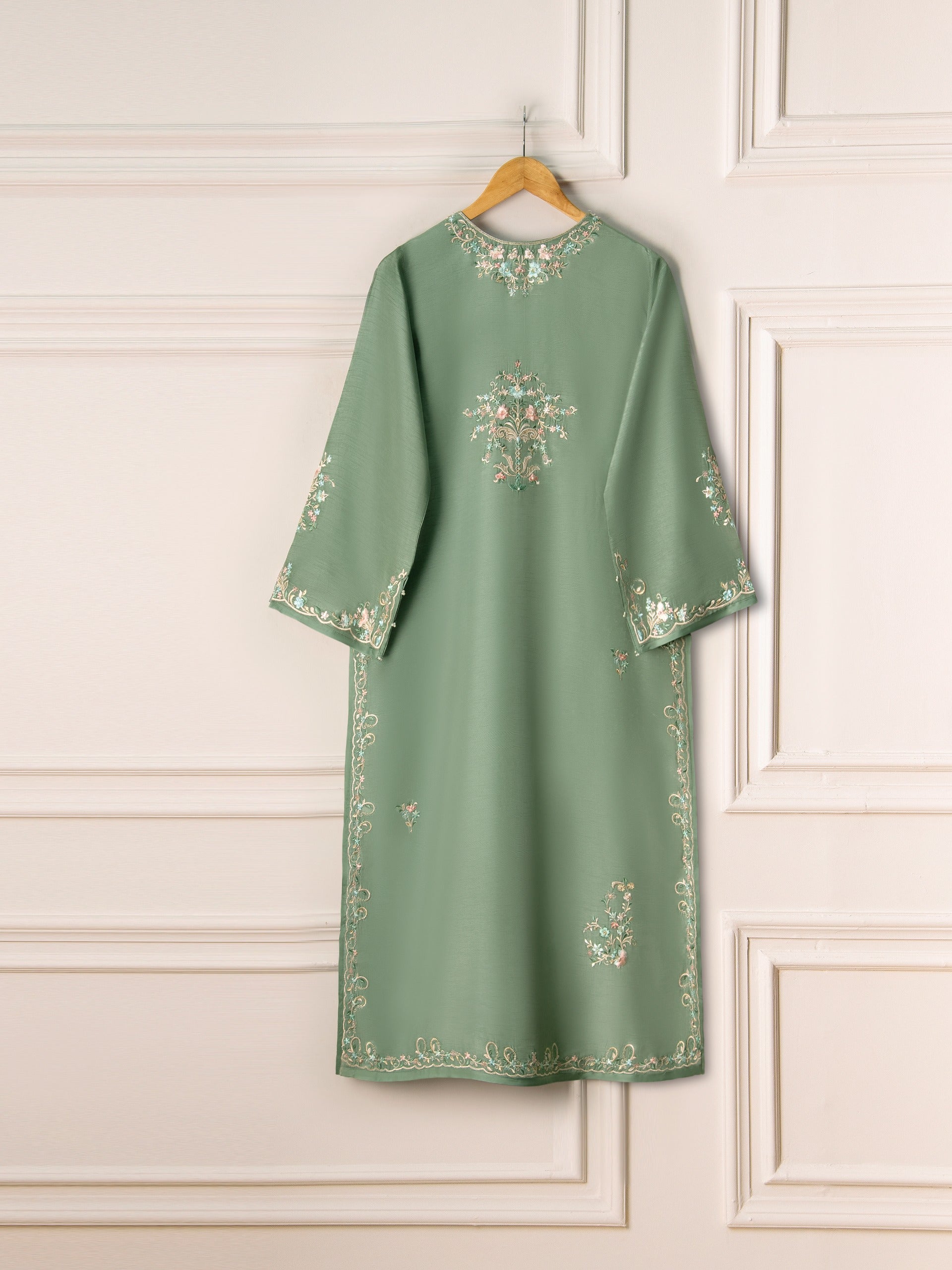 3 Piece- Pure Korean Silk Embroidered Suit S111015 - Image 5