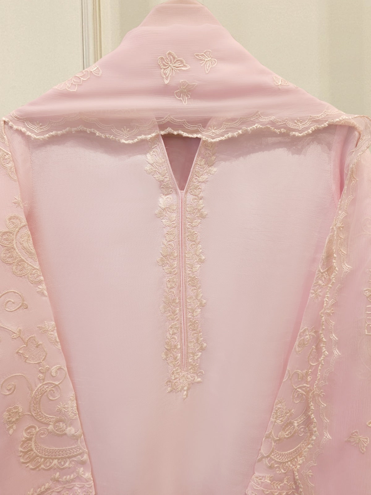 3 Piece- Pure Korean Silk Embroidered Suit S112076 - Image 2