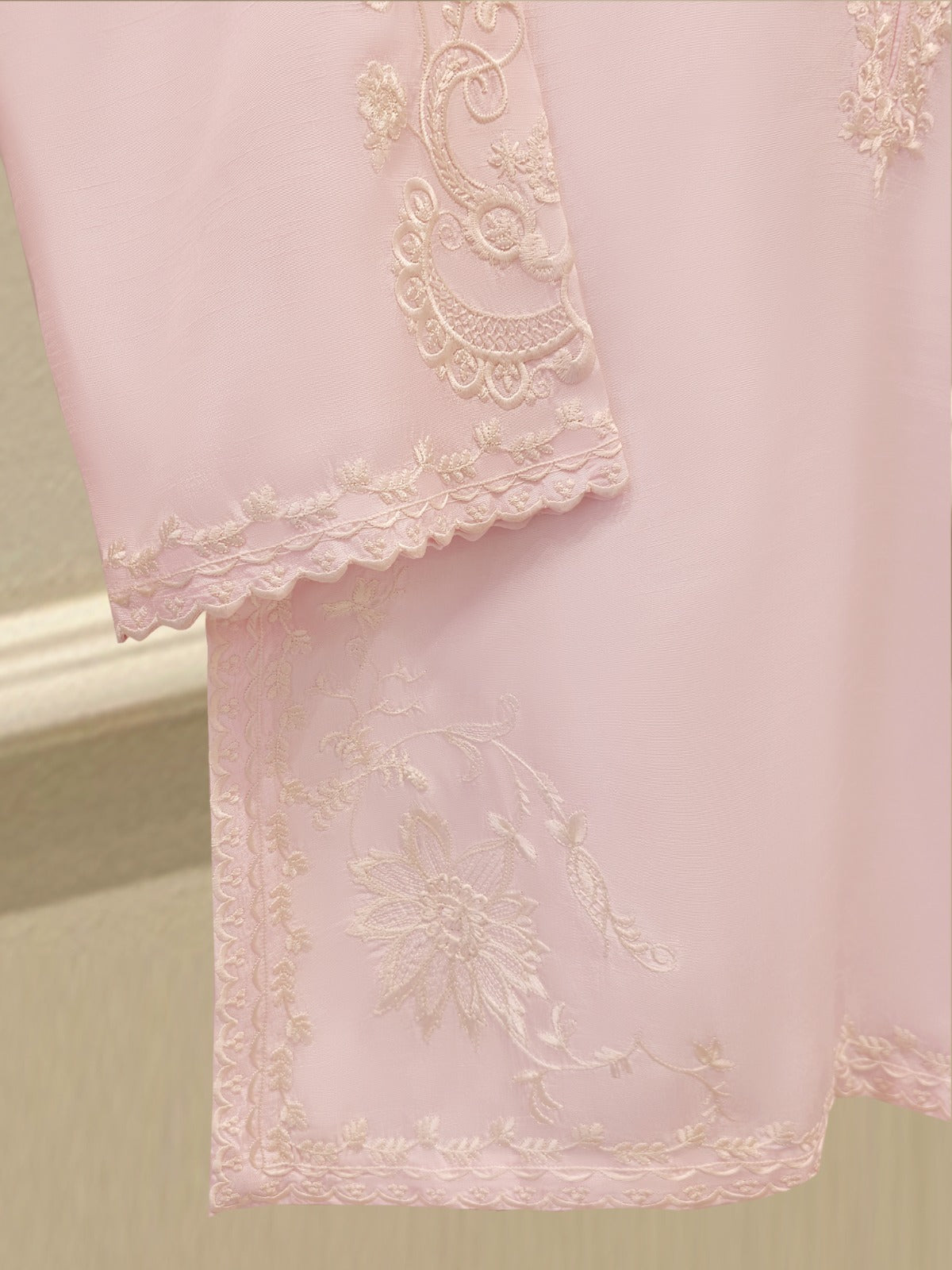 3 Piece- Pure Korean Silk Embroidered Suit S112076 - Image 3