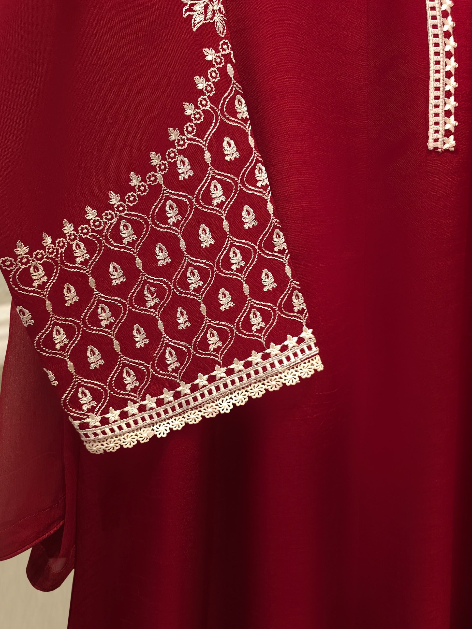 3 Piece- Pure Korean Silk Embroidered Suit S112346 - Image 2