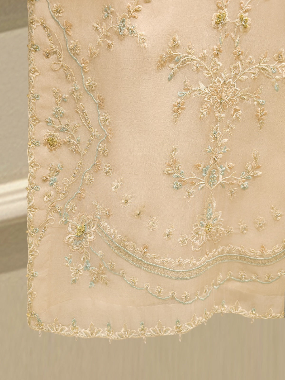 3 Piece - Pure Organza Embroidered Suit S113262 - Image 3