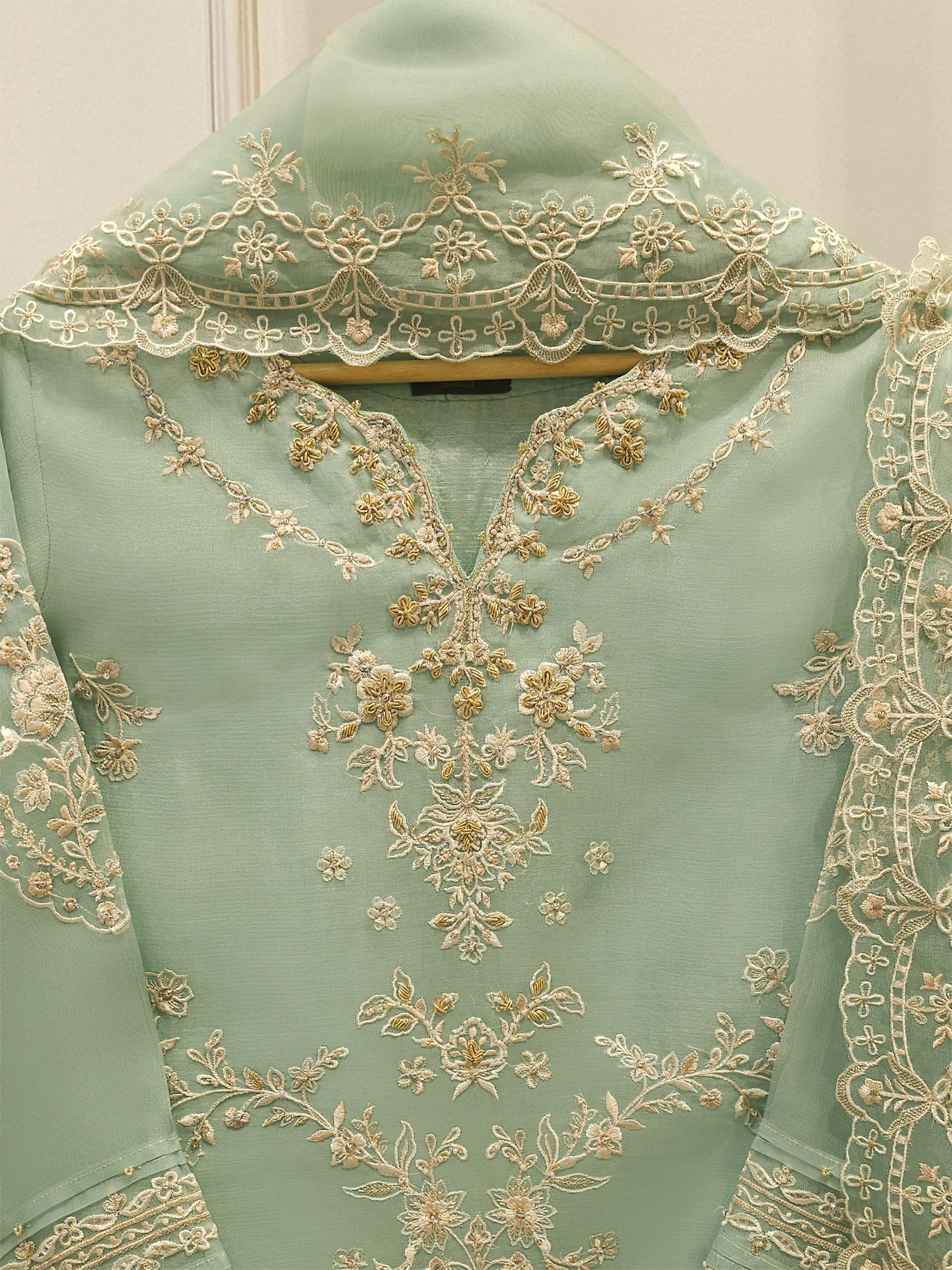 3 Piece - Pure Organza Embroidered Suit S113260 - Image 2