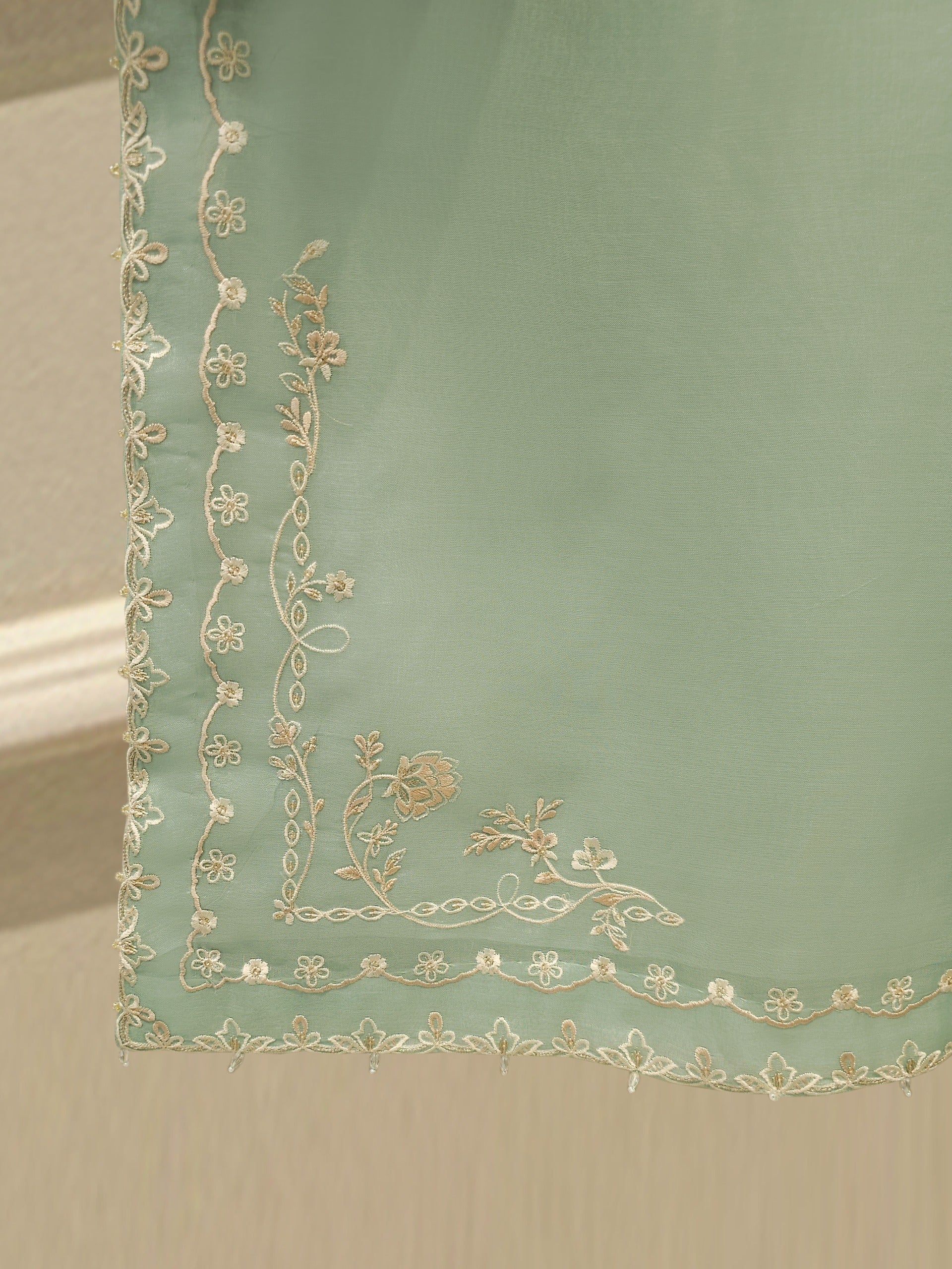 3 Piece - Pure Organza Embroidered Suit S113260 - Image 3