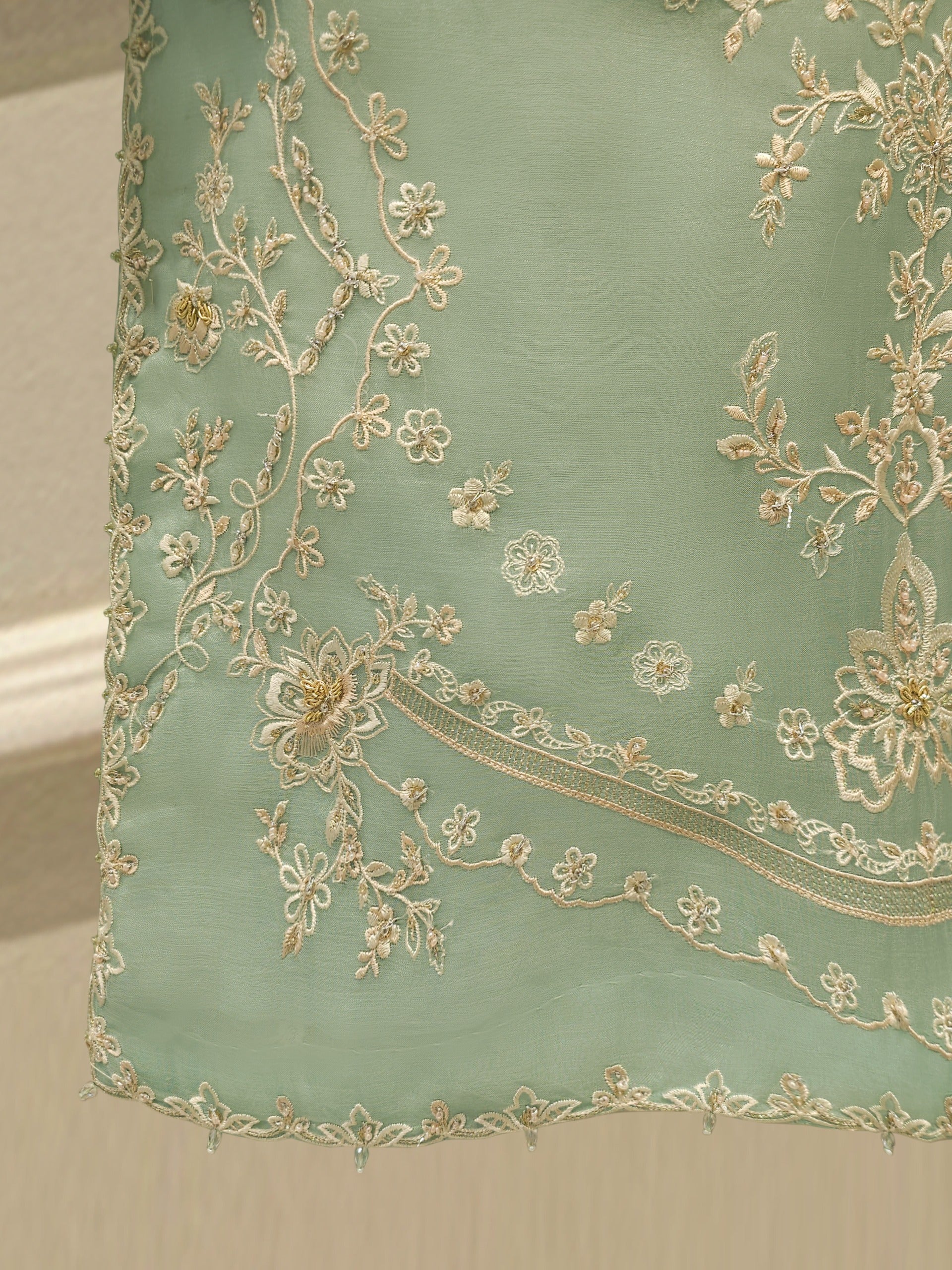 3 Piece - Pure Organza Embroidered Suit S113260 - Image 4