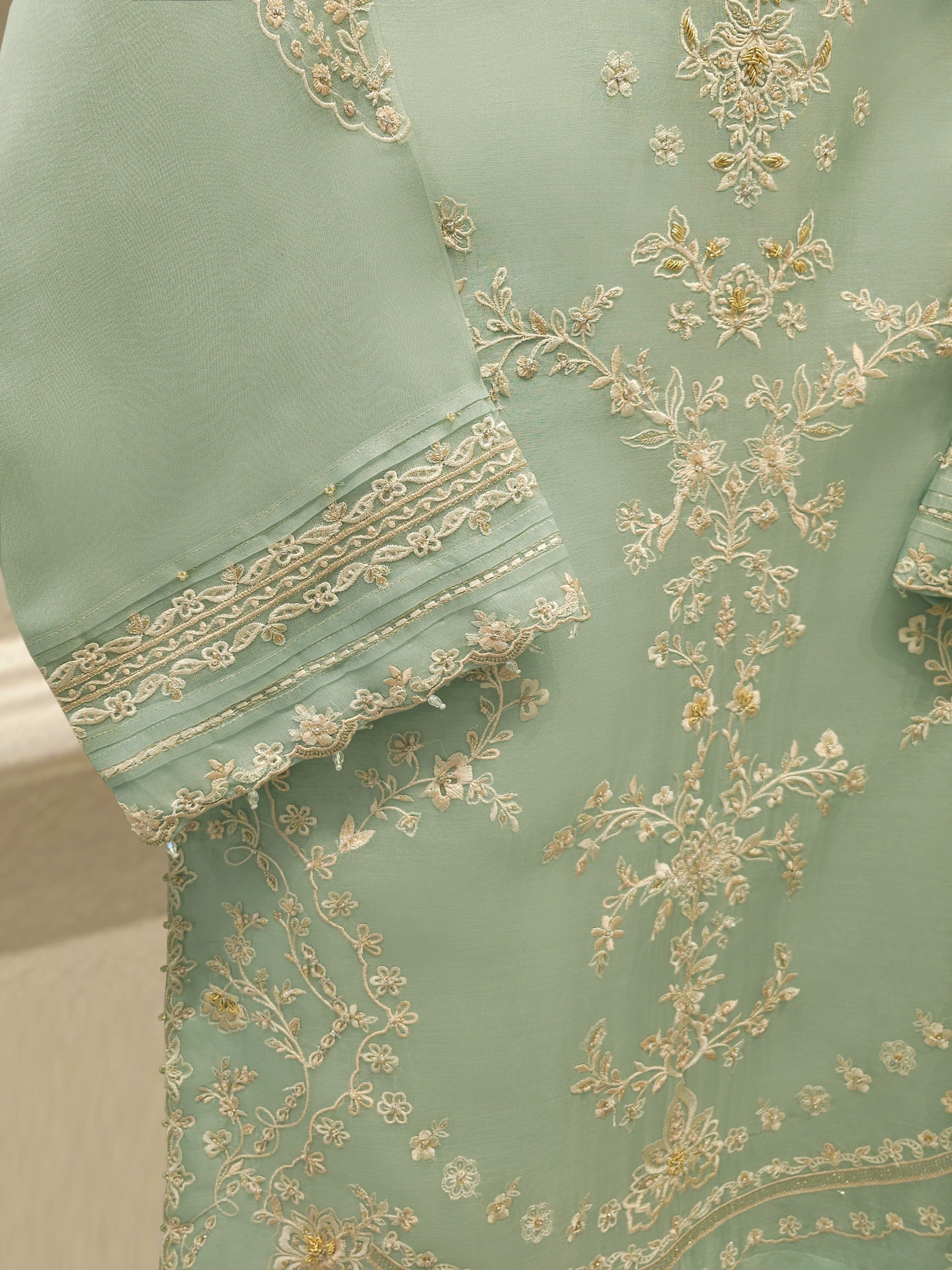 3 Piece - Pure Organza Embroidered Suit S113260 - Image 5