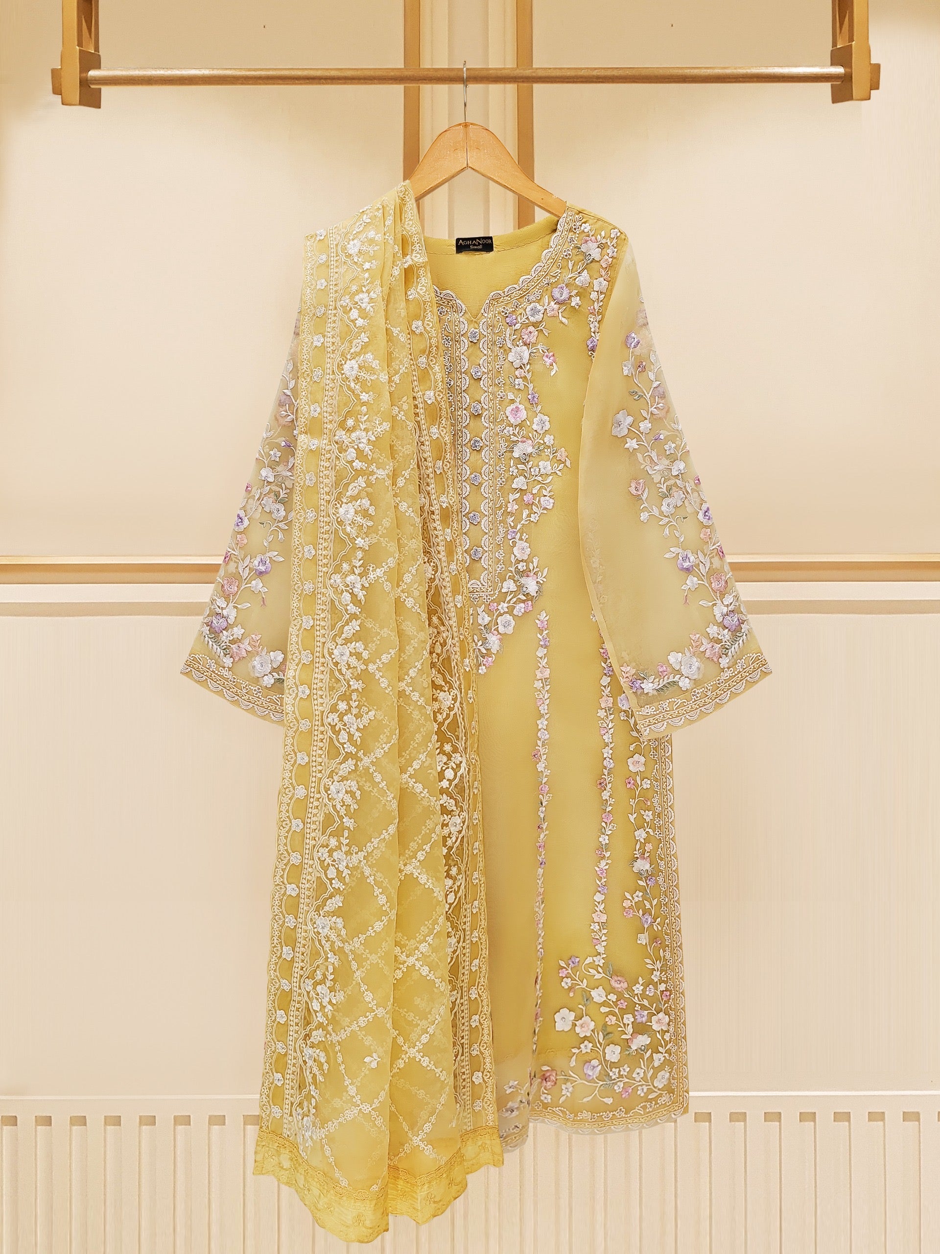 3 Piece - Pure Organza Embroidered Suit S109447