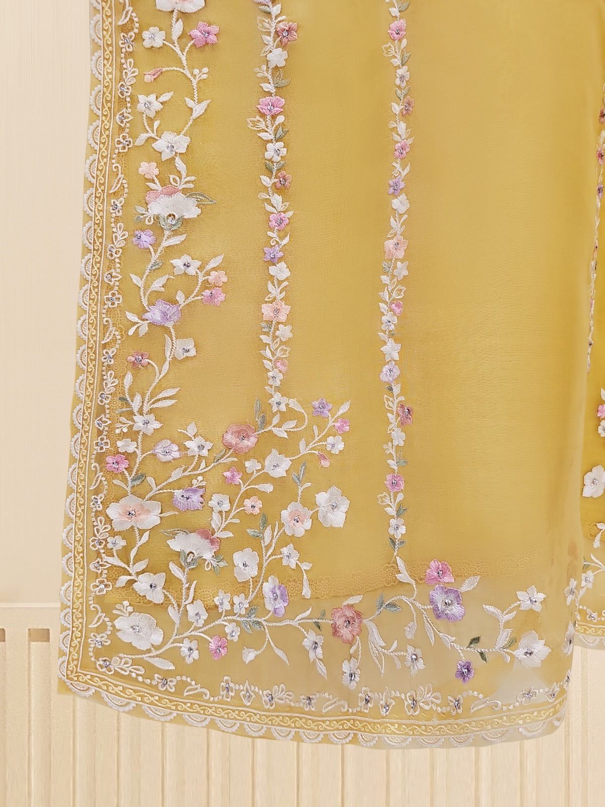 3 Piece - Pure Organza Embroidered Suit S109447 - Image 3