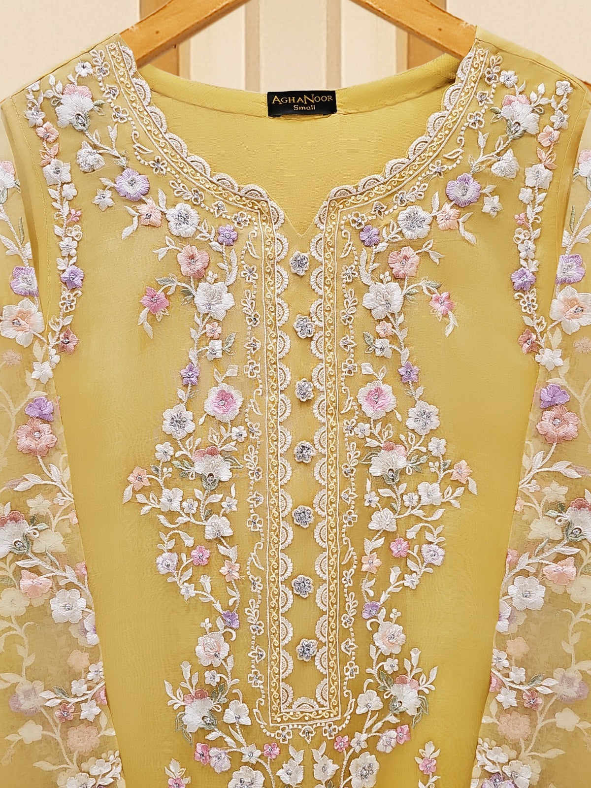 3 Piece - Pure Organza Embroidered Suit S109447 - Image 4