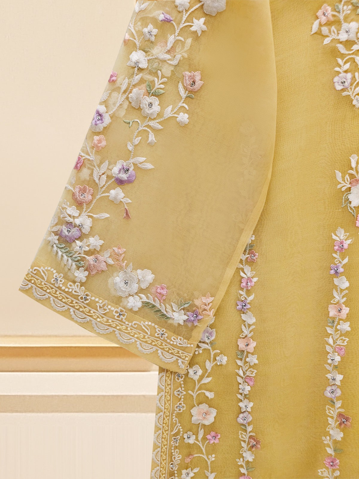 3 Piece - Pure Organza Embroidered Suit S109447 - Image 8