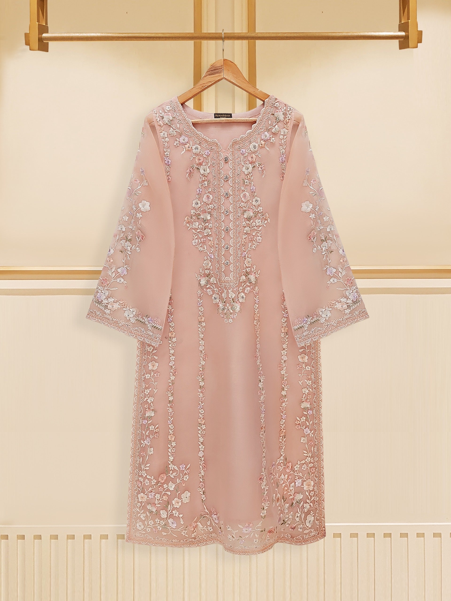 3 Piece - Pure Organza Embroidered Suit S109448 - Image 2