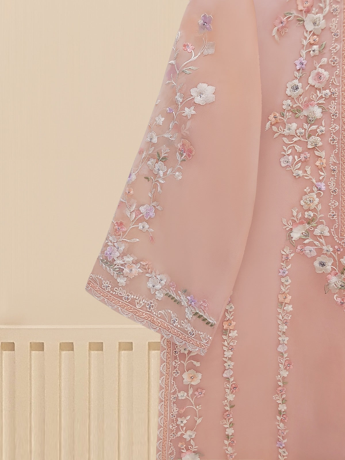 3 Piece - Pure Organza Embroidered Suit S109448 - Image 4