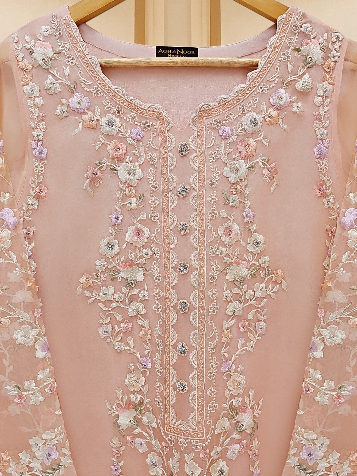 3 Piece - Pure Organza Embroidered Suit S109448 - Image 5