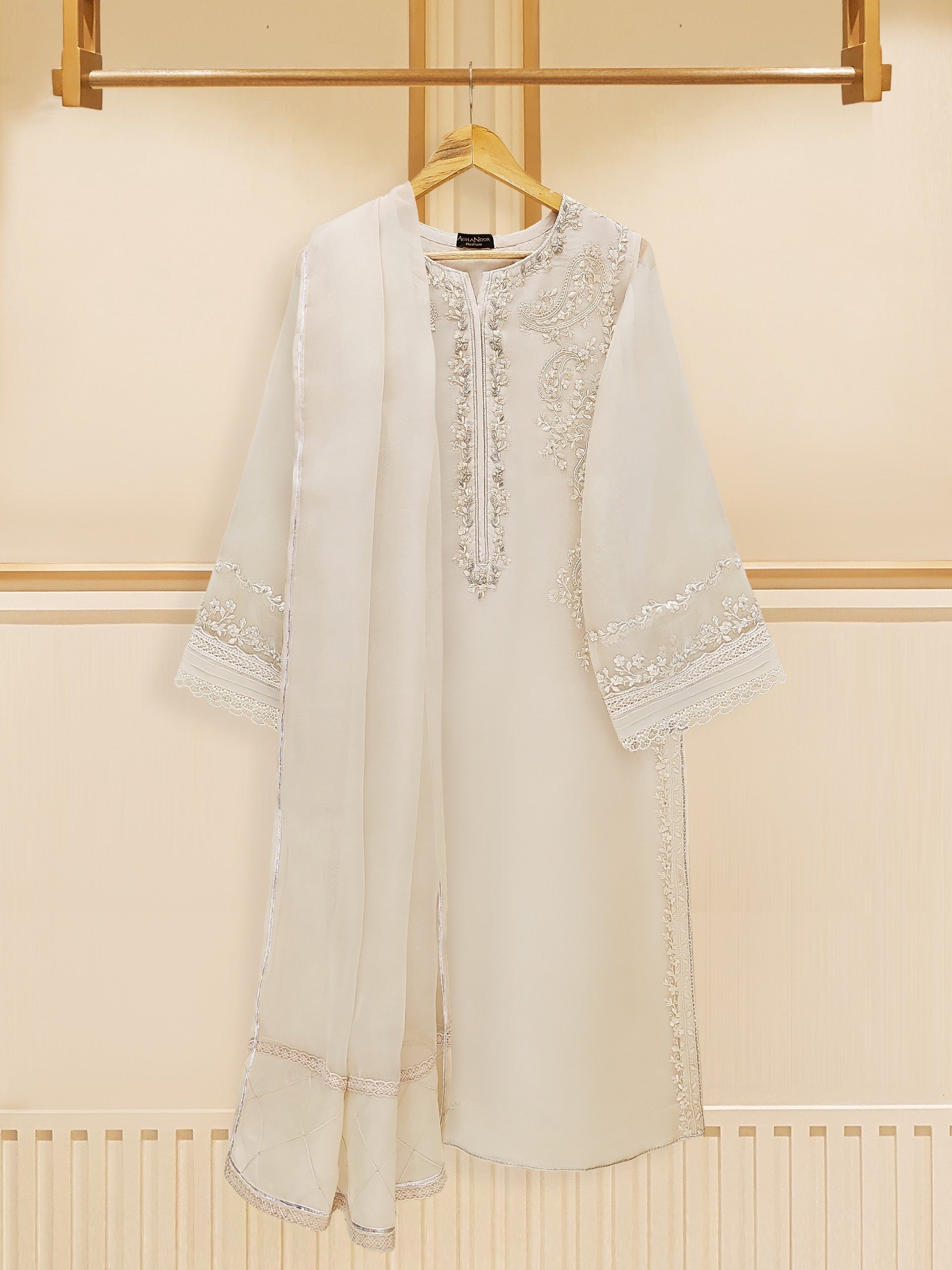 3 Piece - Pure Organza Embroidered Suit S109450