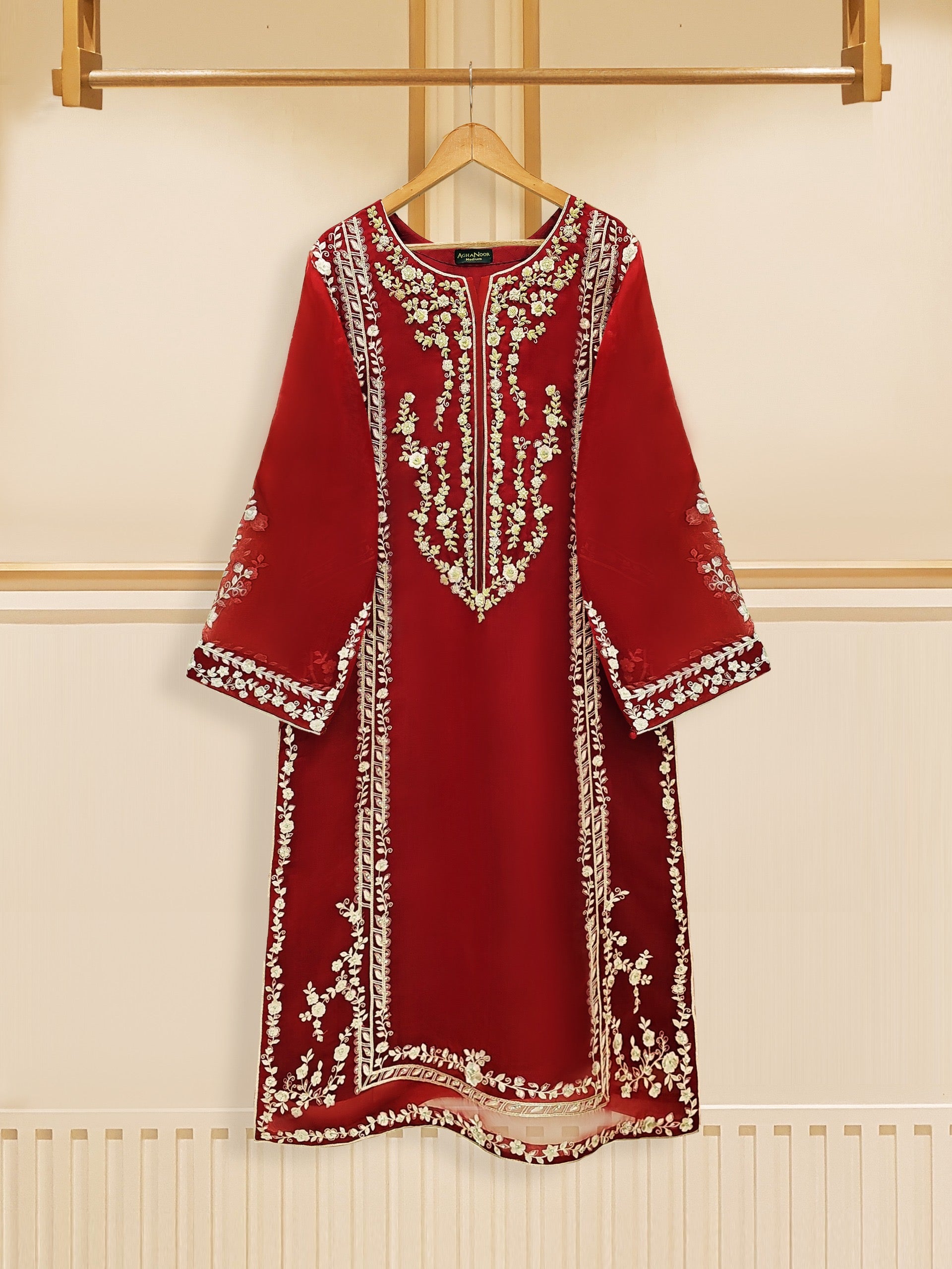 3 Piece - Pure Organza Embroidered Suit S109486 - Image 2