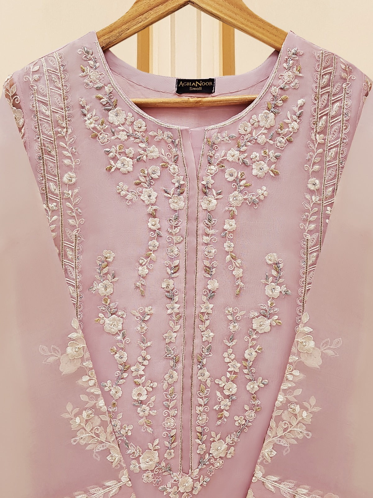 3 Piece - Pure Organza Embroidered Suit S109496 - Image 3