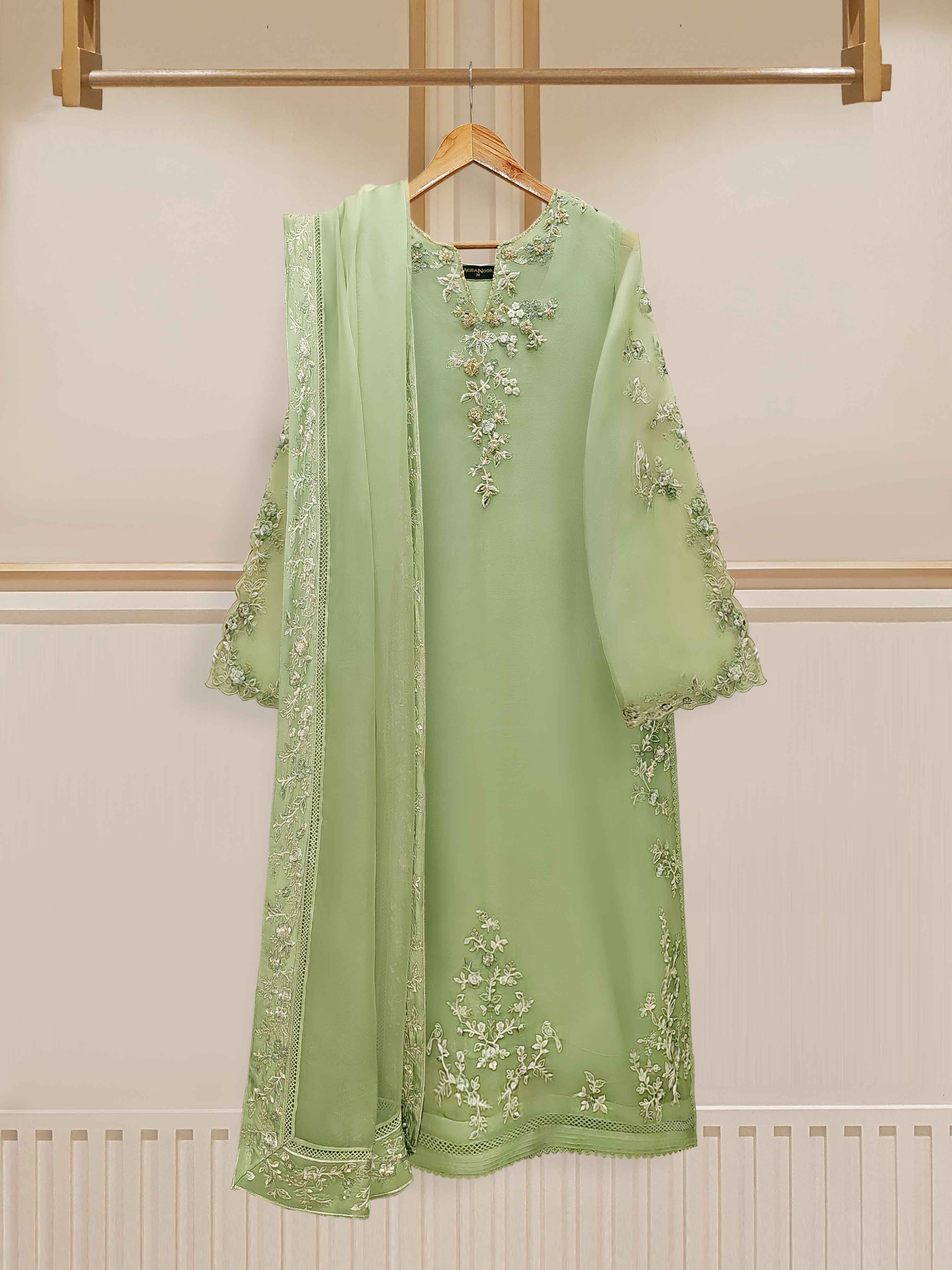 3 Piece - Pure Organza Embroidered Suit S110098