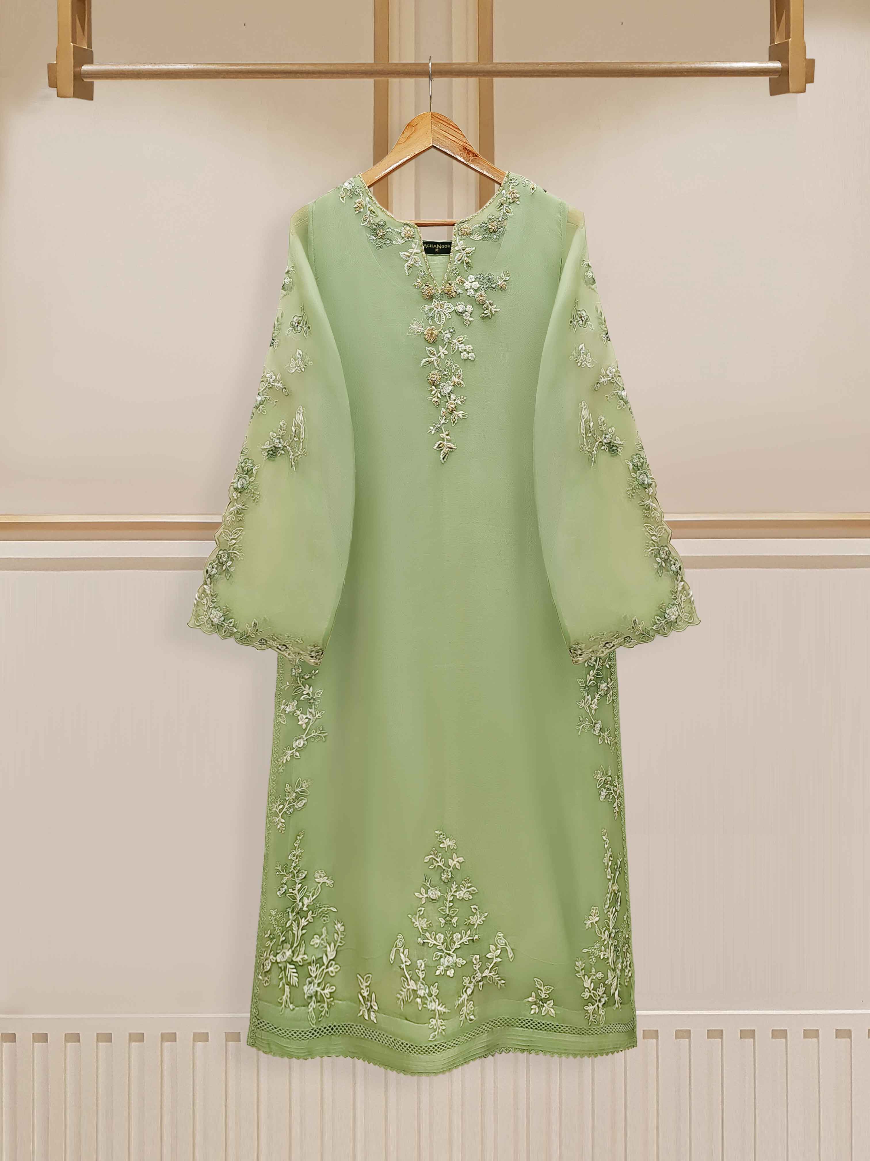 3 Piece - Pure Organza Embroidered Suit S110098 - Image 2