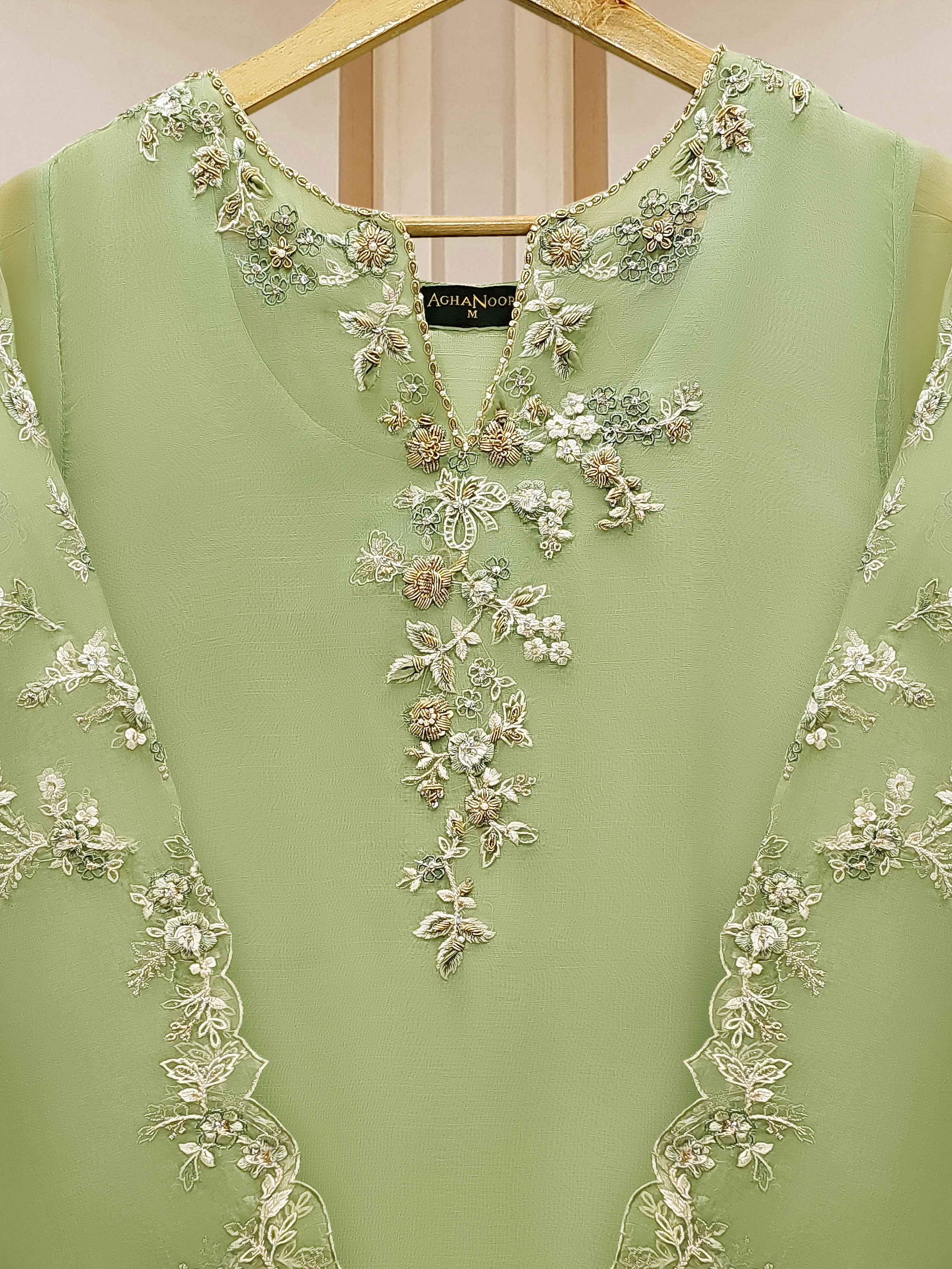 3 Piece - Pure Organza Embroidered Suit S110098 - Image 5
