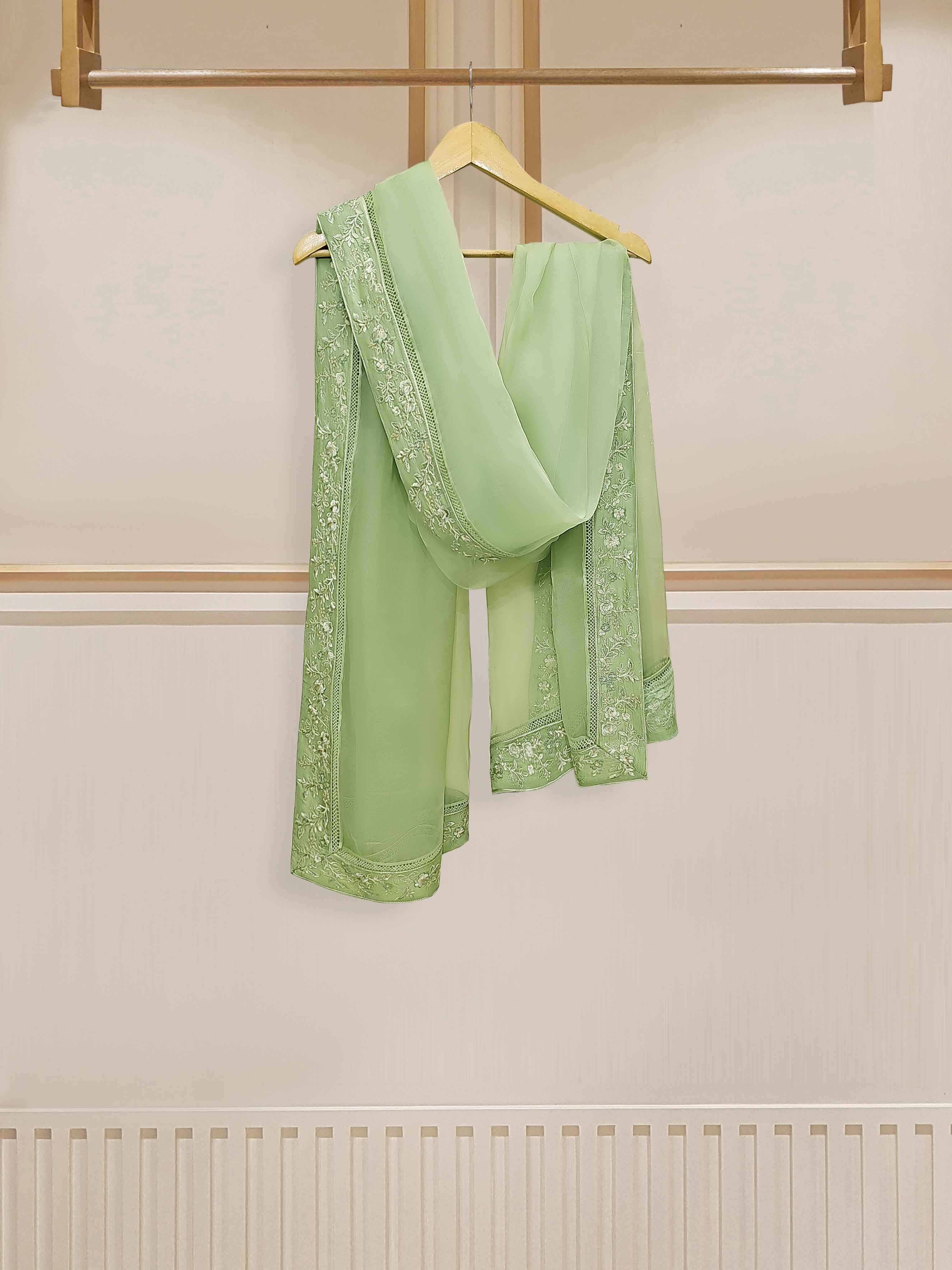 3 Piece - Pure Organza Embroidered Suit S110098 - Image 7