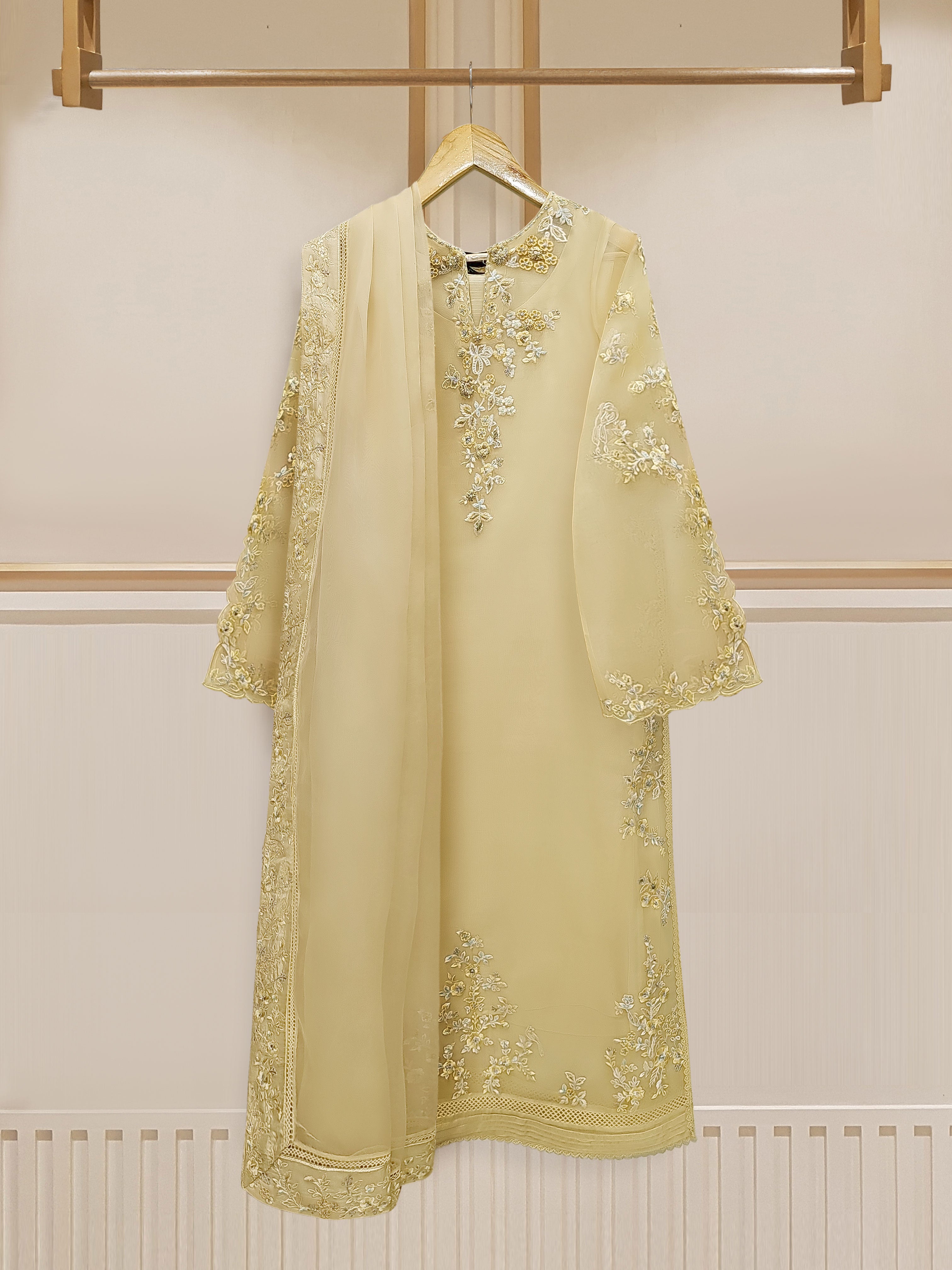 3 Piece - Pure Organza Embroidered Suit S110111