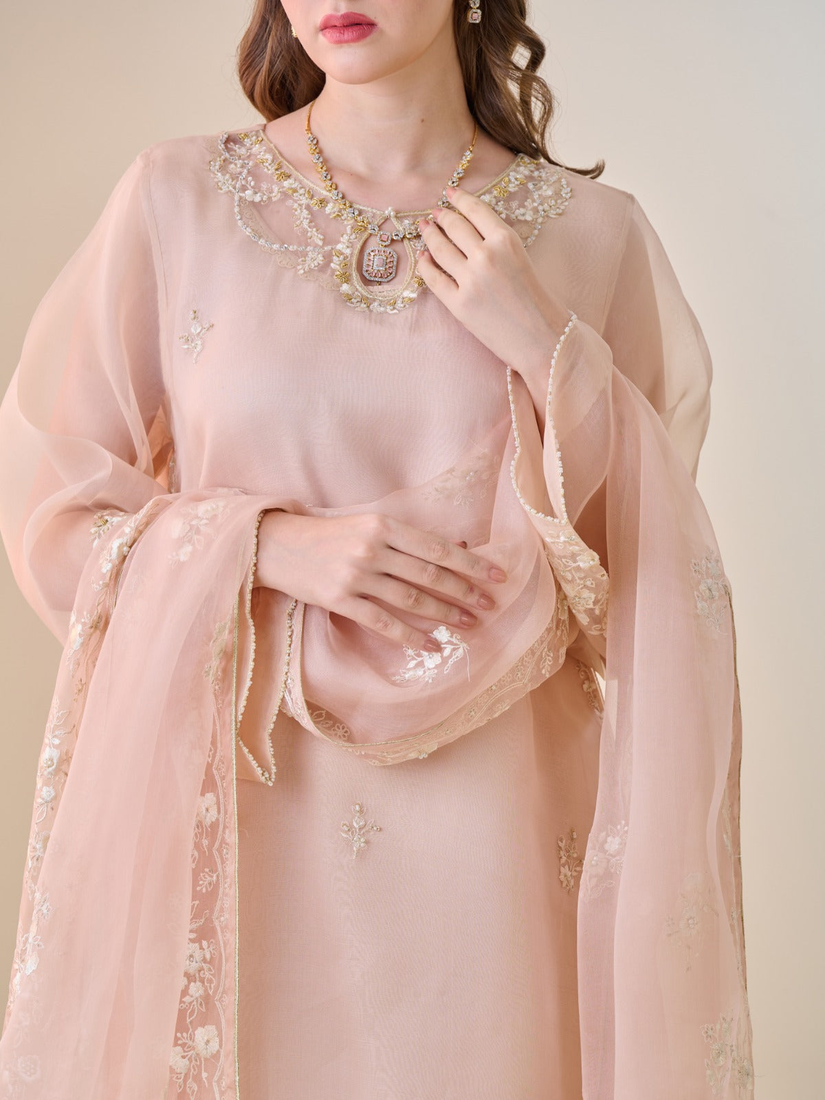 3 Piece - Pure Organza Embroidered Suit S110135 - Image 2