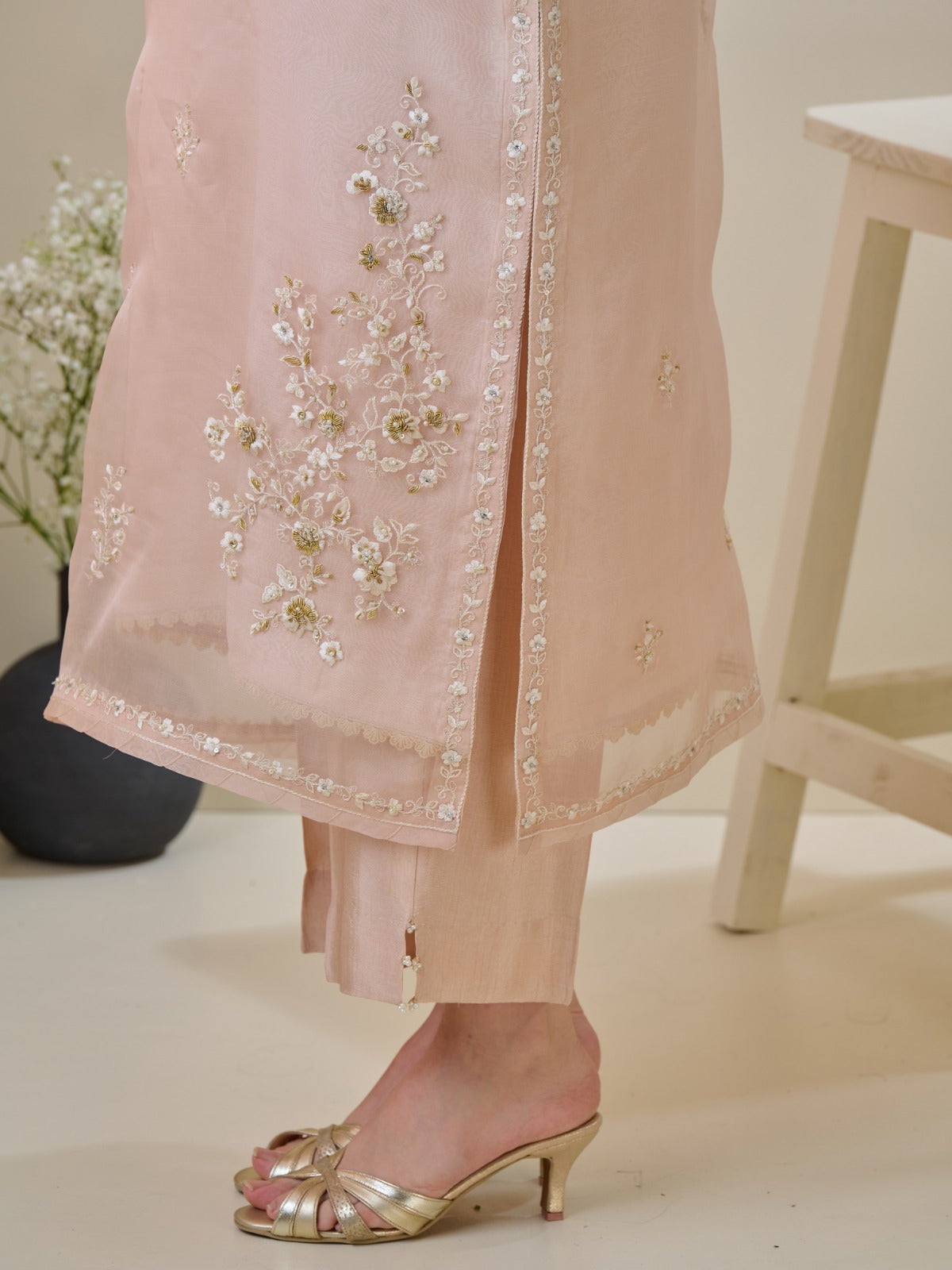 3 Piece - Pure Organza Embroidered Suit S110135 - Image 5