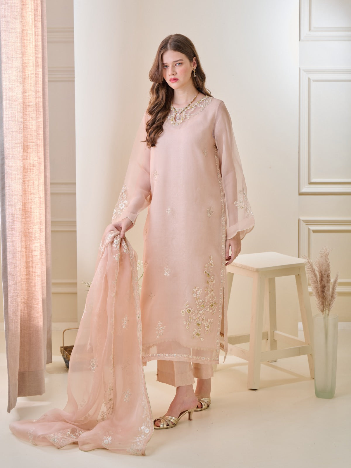 3 Piece - Pure Organza Embroidered Suit S110135 - Image 6