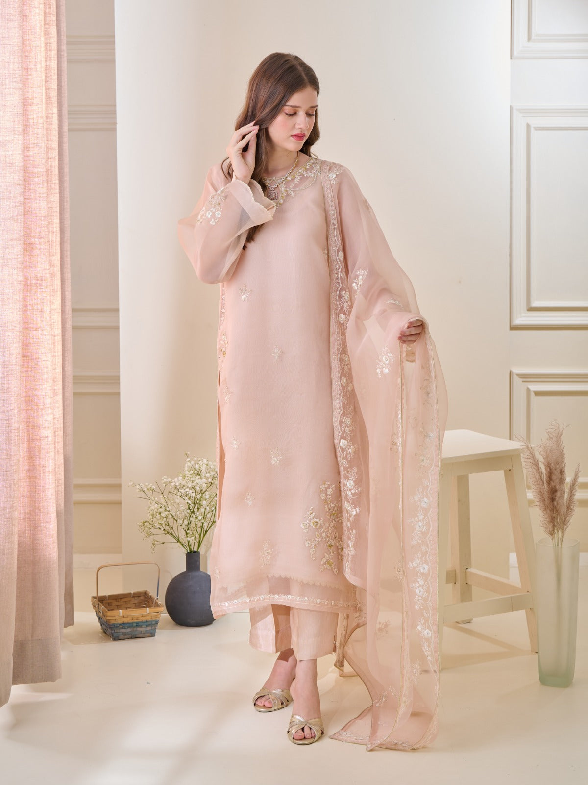 3 Piece - Pure Organza Embroidered Suit S110135 - Image 7