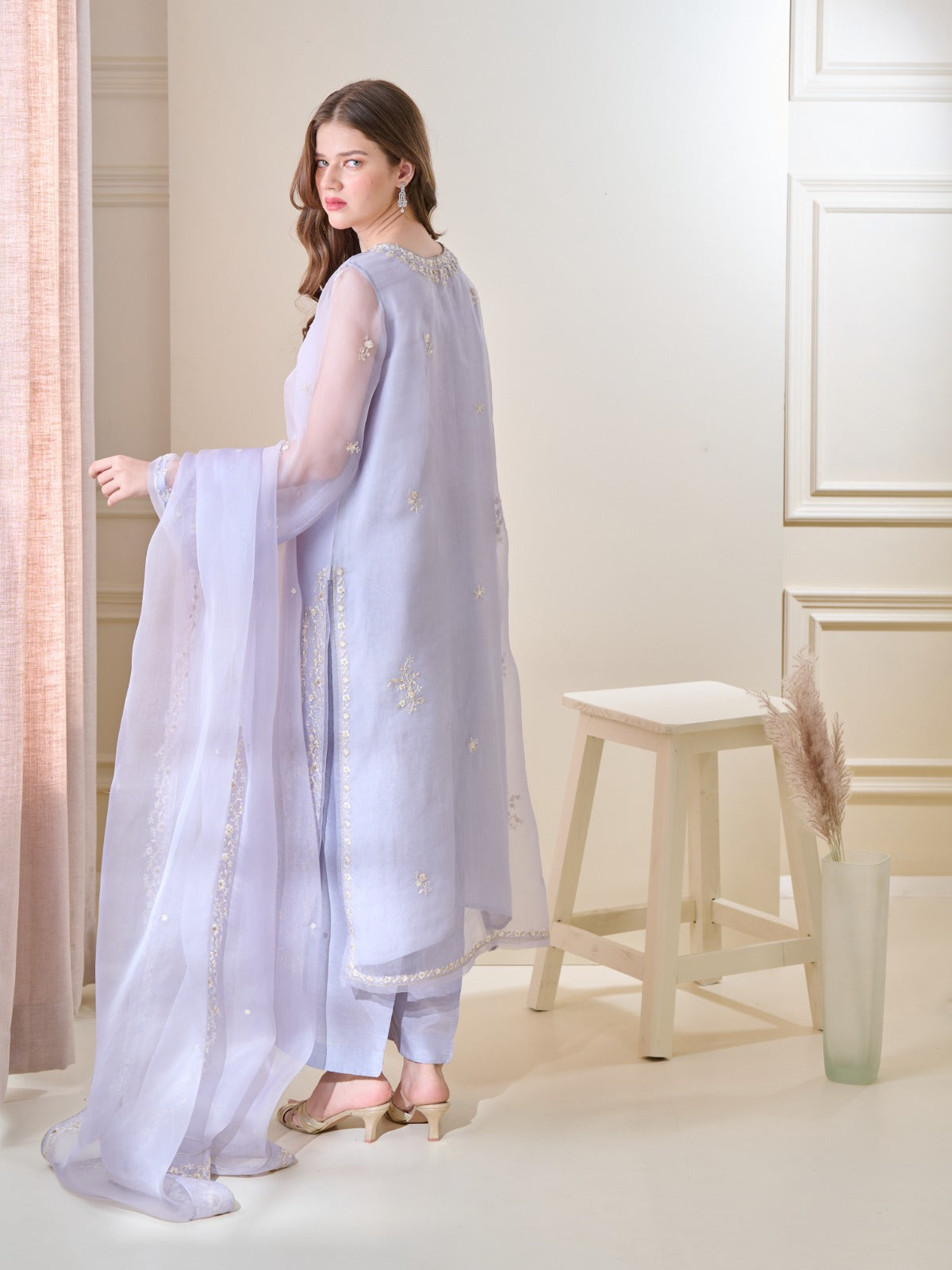 3 Piece - Pure Organza Embroidered Suit S110143 - Image 2