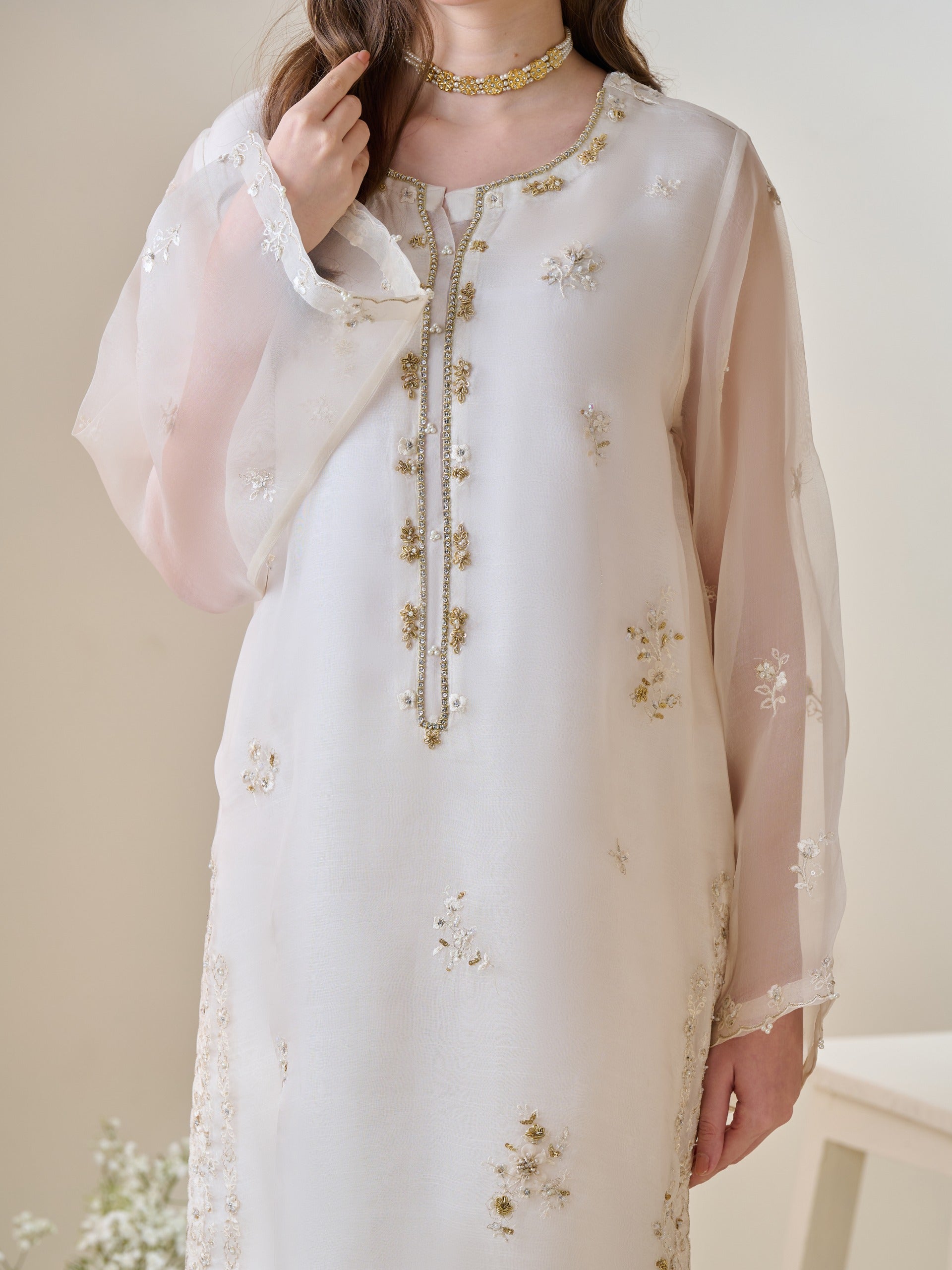 3 Piece - Pure Organza Embroidered Suit S110162 - Image 2
