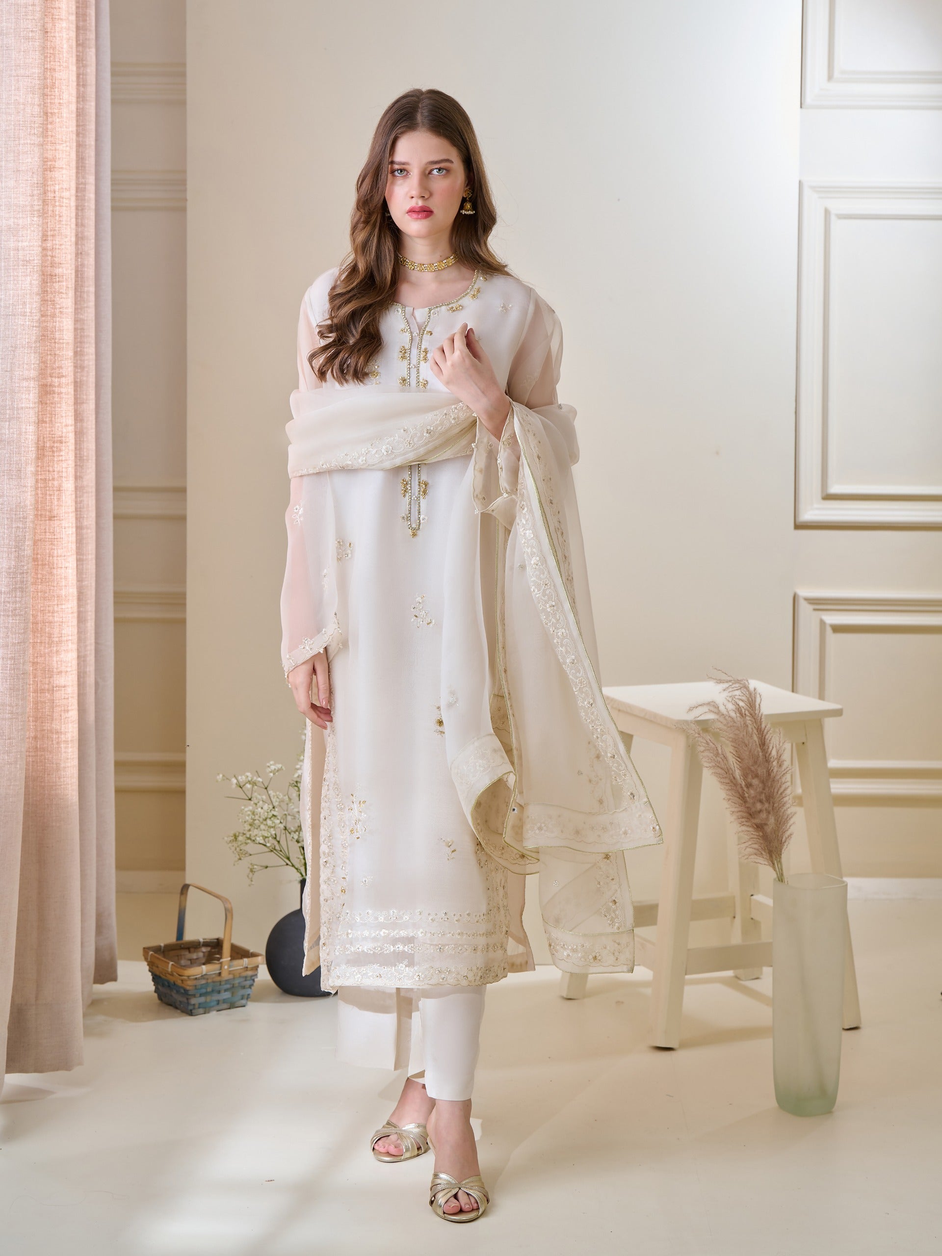 3 Piece - Pure Organza Embroidered Suit S110162 - Image 5