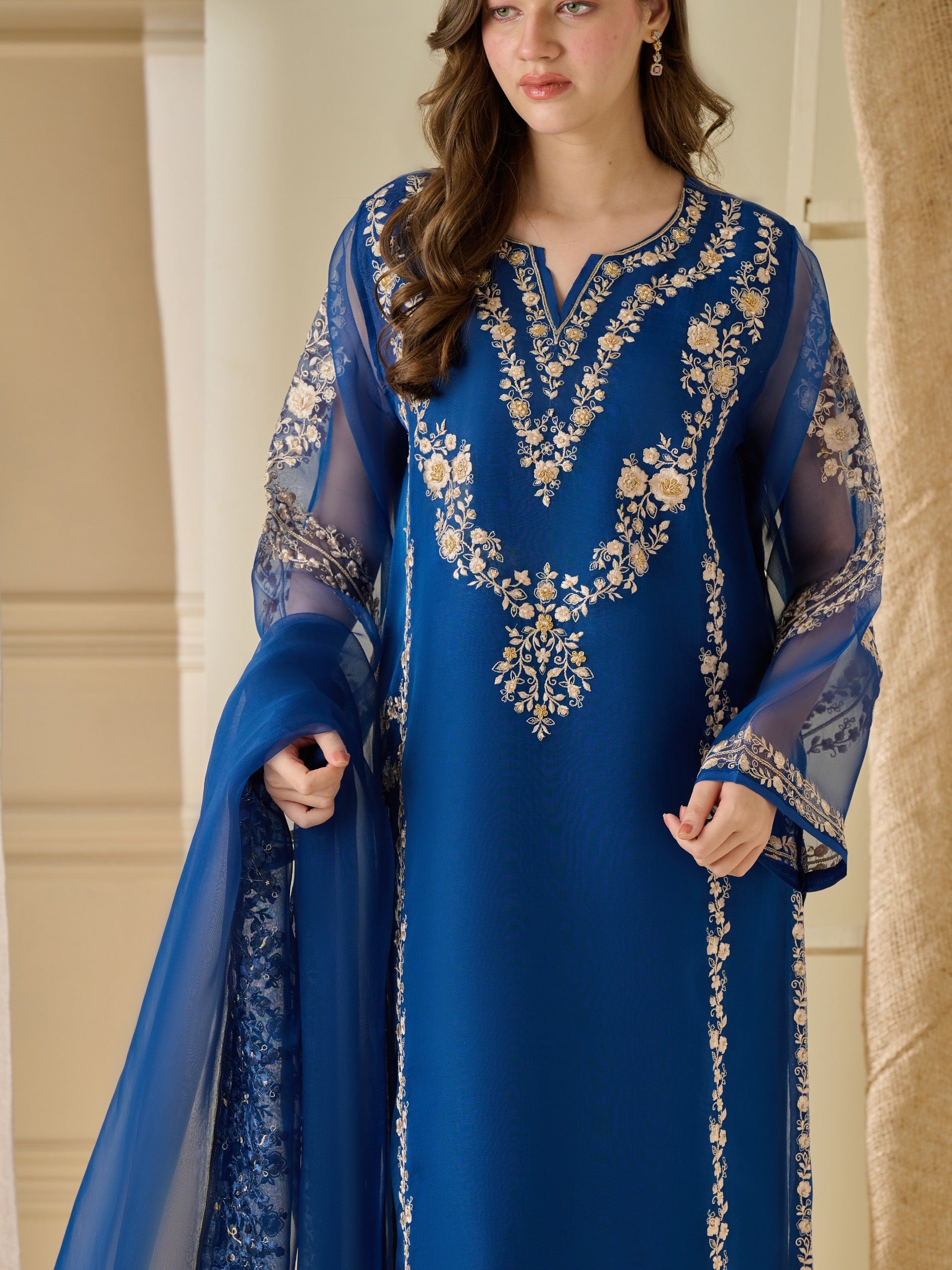 3 Piece - Pure Organza Embroidered Suit S110188 - Image 2