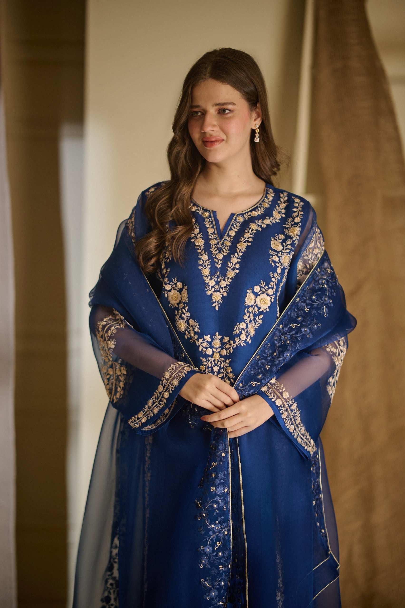 3 Piece - Pure Organza Embroidered Suit S110188 - Image 5