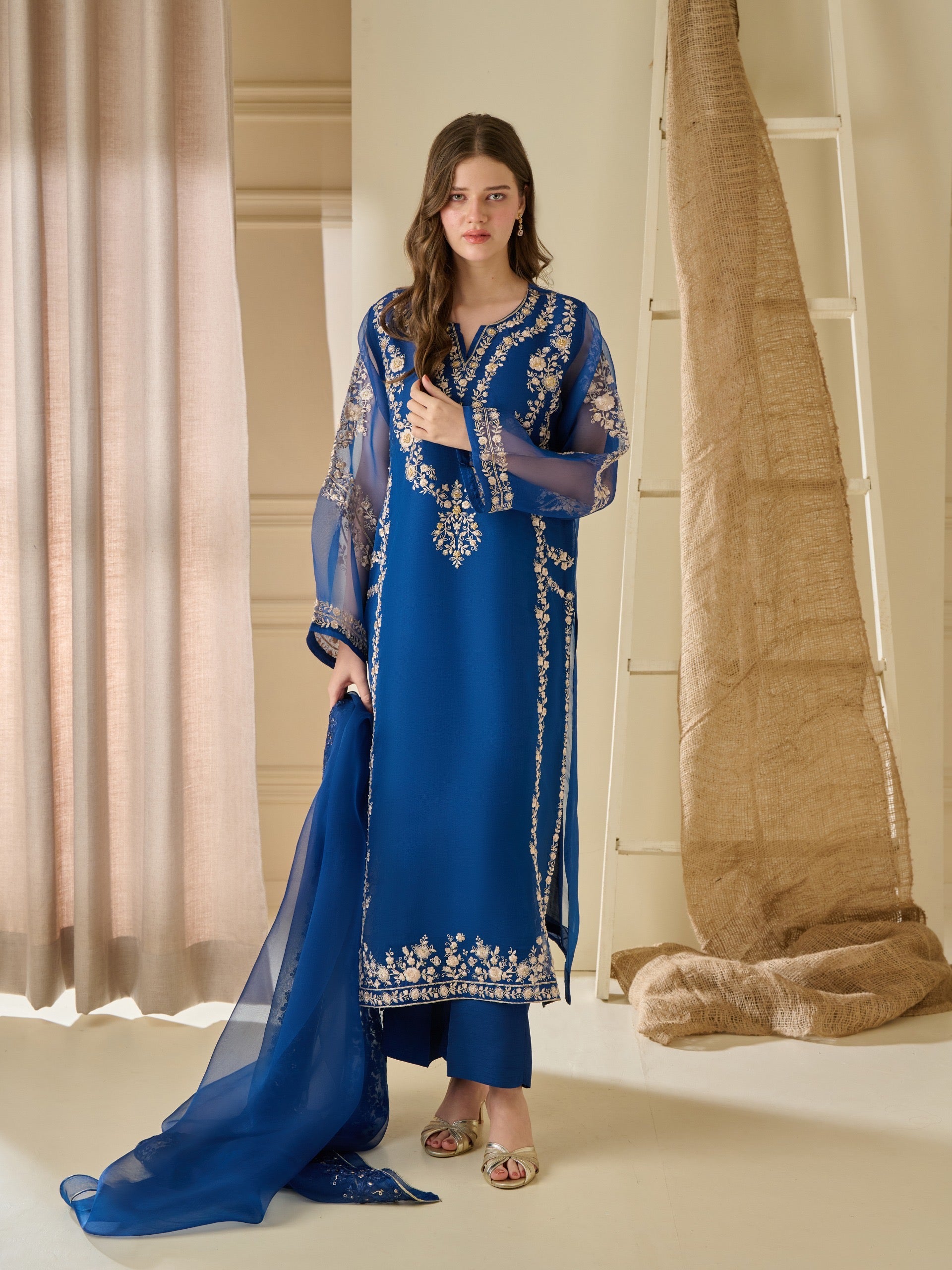 3 Piece - Pure Organza Embroidered Suit S110188 - Image 6